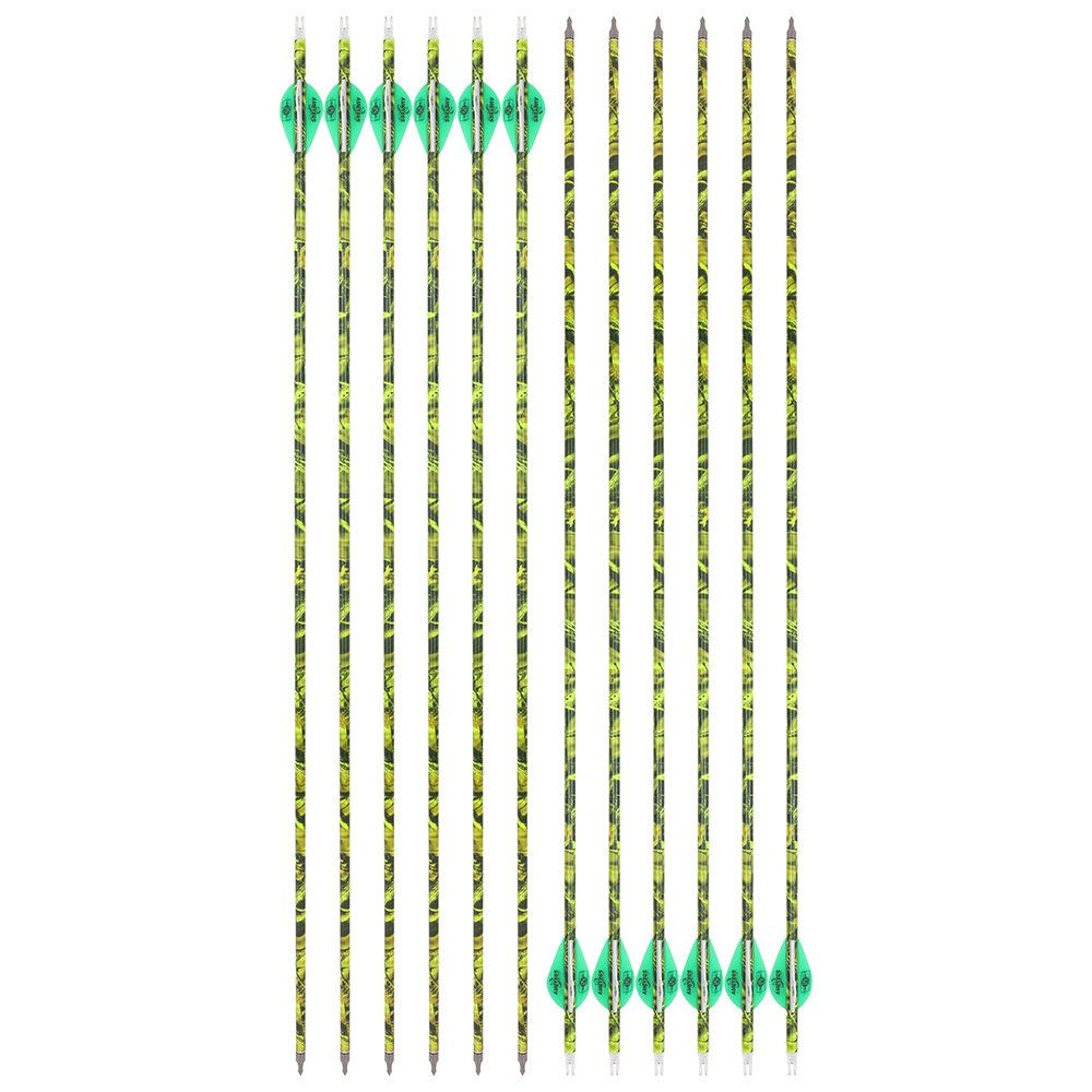 12PCS Camouflage Mixed Carbon Arrows 500 Spine 30in – Green Forest, Yellow, Red