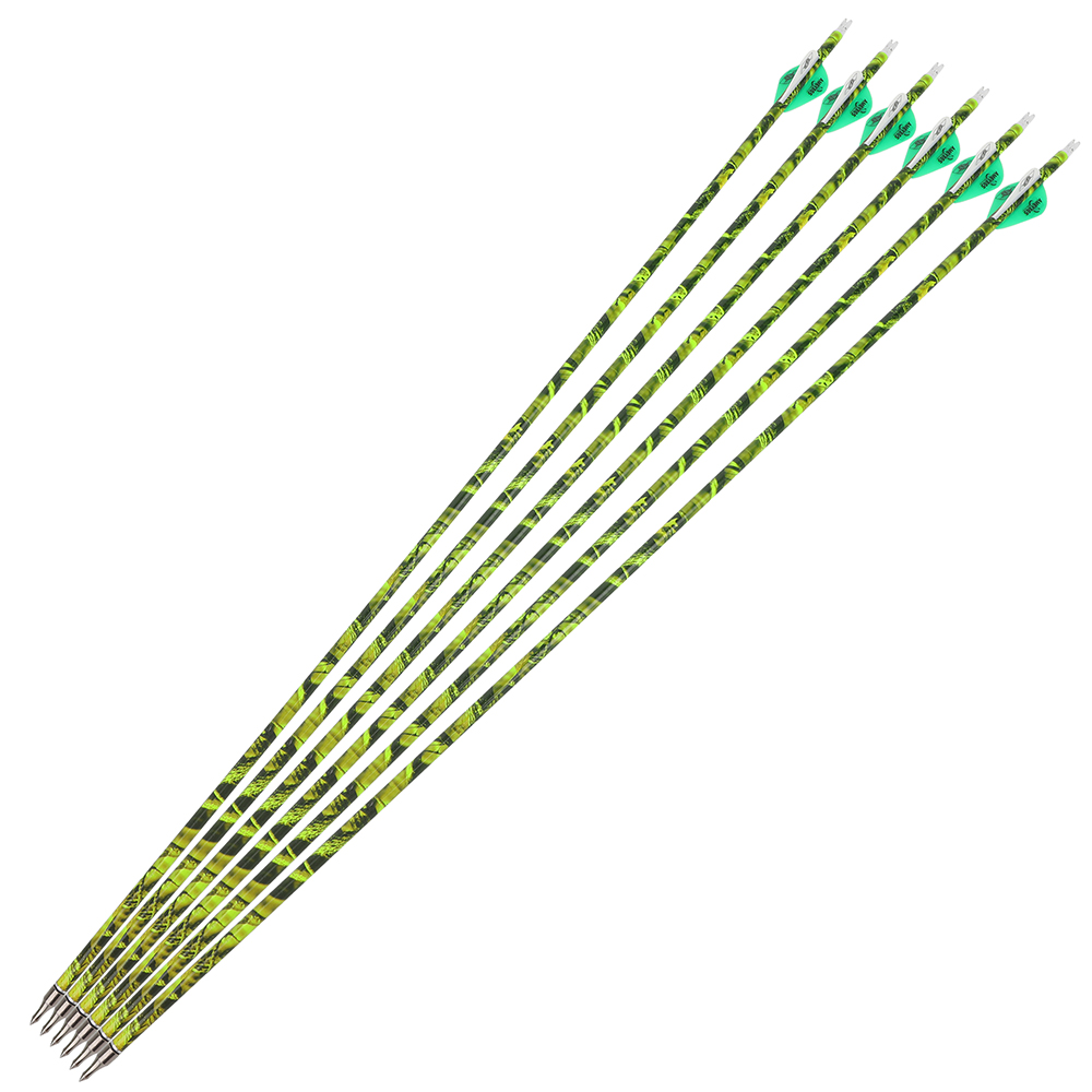 12PCS Camouflage Mixed Carbon Arrows 500 Spine 30in – Green Forest, Yellow, Red