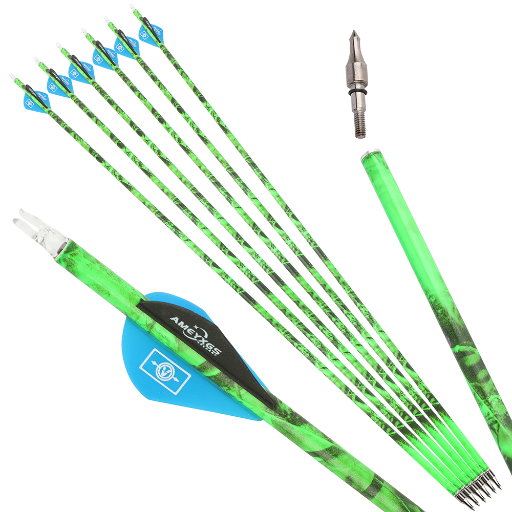 12PCS Camouflage Mixed Carbon Arrows 500 Spine 30in – Green Forest, Yellow, Red