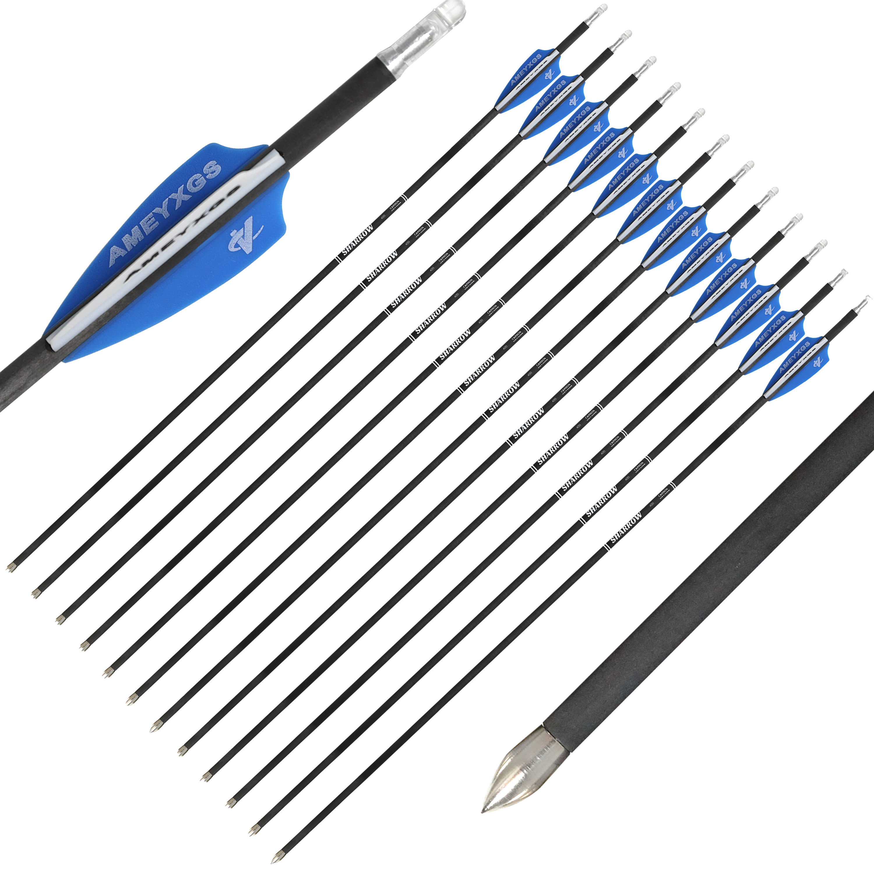 SHARROW 32" Carbon Arrows for Compund Bow Spine 500-1200 (12 Pack)