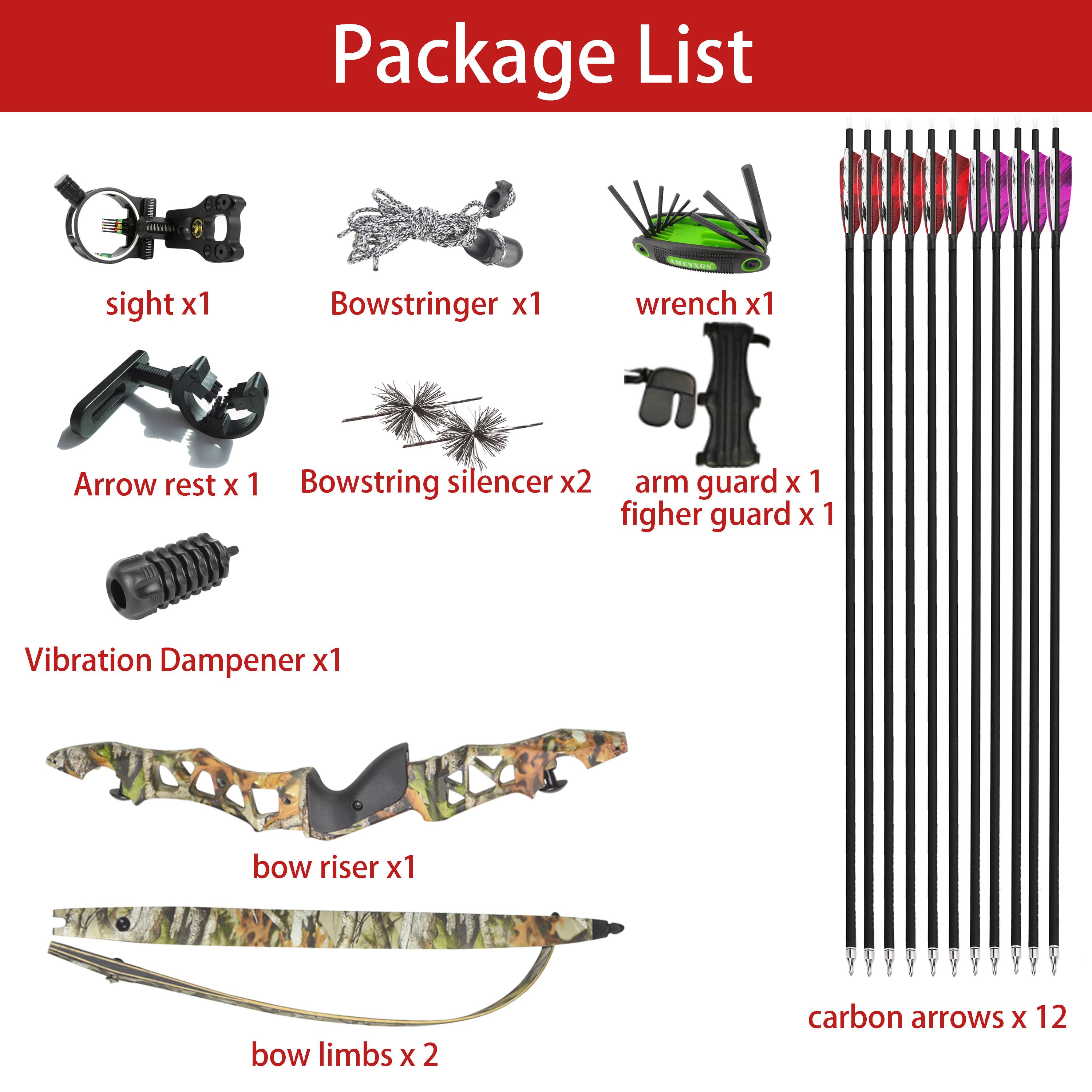 JUNXING F166 64" ILF Traditional Recurve Bow Hunting 30-60 lbs