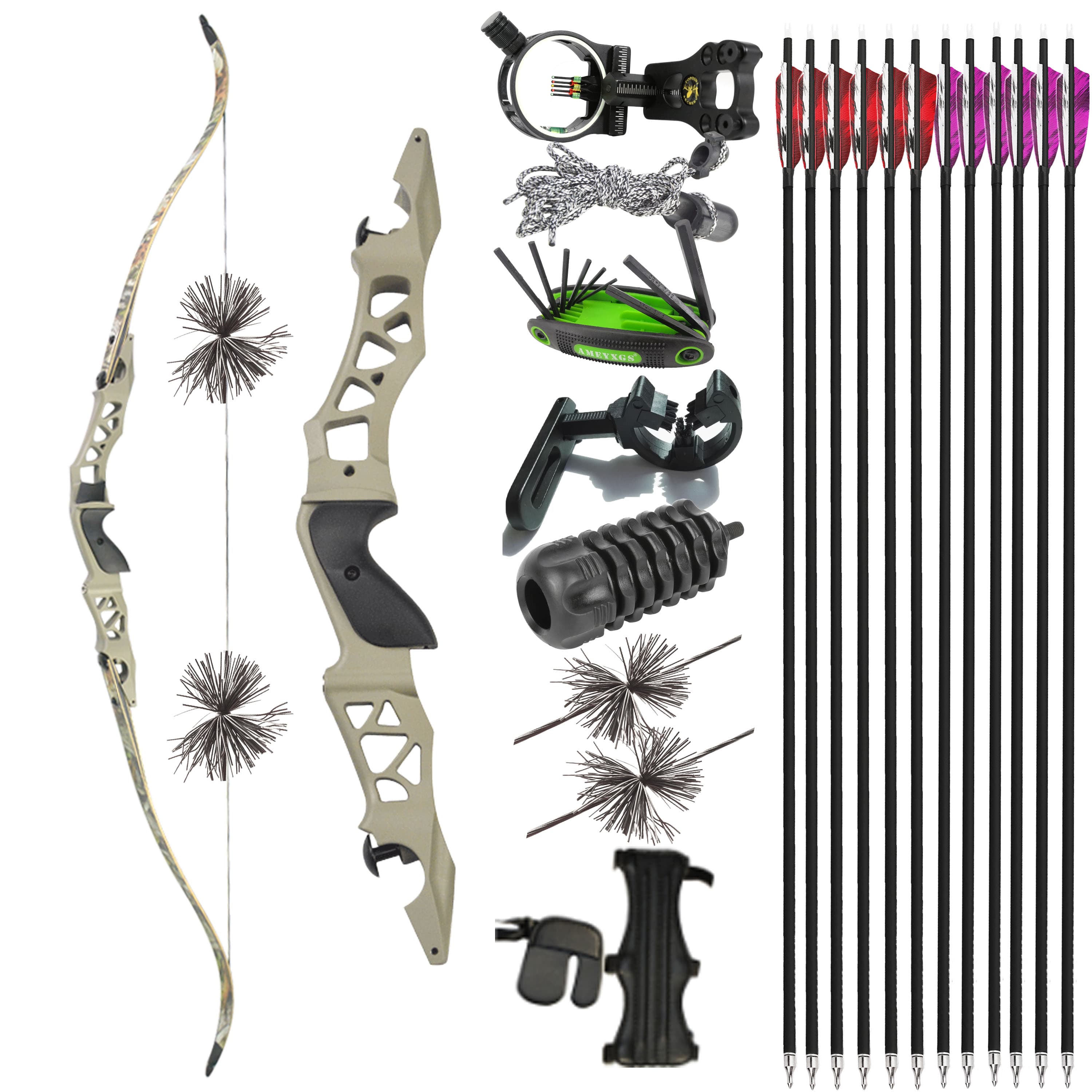 JUNXING F166 64" ILF Traditional Recurve Bow Hunting 30-60 lbs