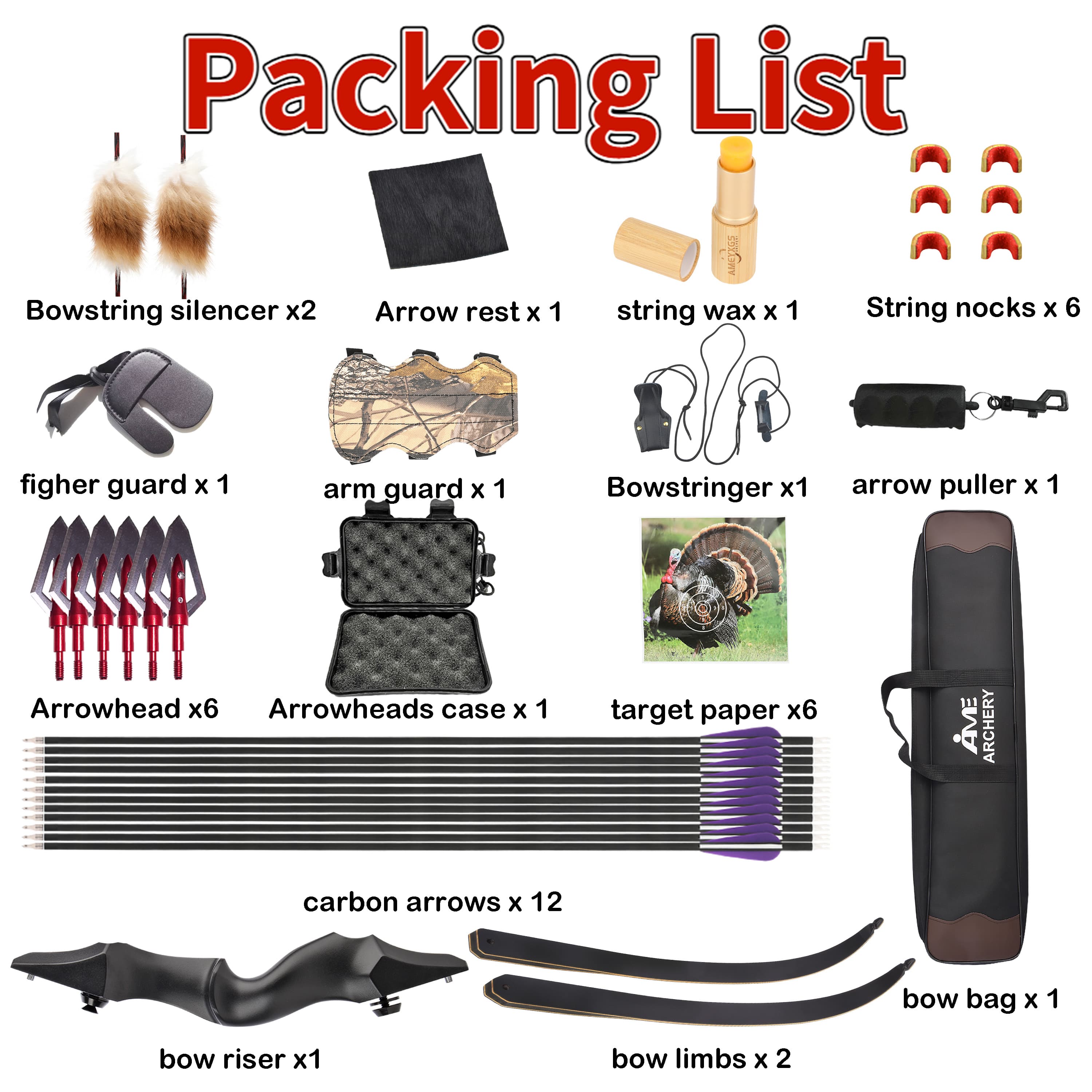 JUNXING F171A 58" 60" Recurve Hunting Bow 25-65 lbs