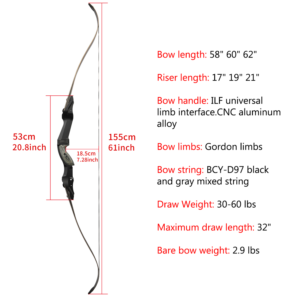 JUNXING F261 Pharos 2 ILF Recurve Bow for Hunting 30-60 lbs JUNXING F261 Pharos 2 ILF Recurve Bow for Hunting 30-60 lbs
