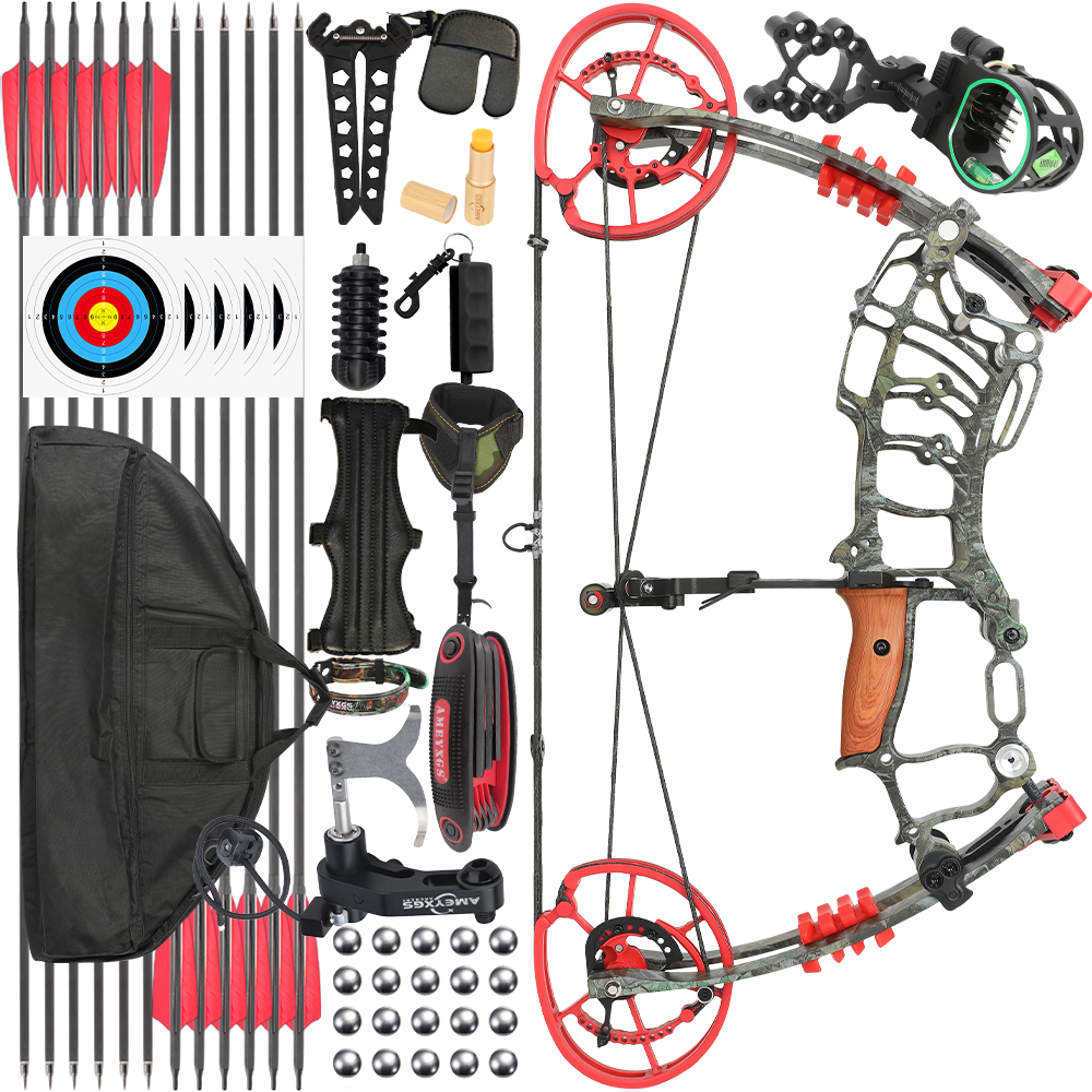 JUNXING CNC Forest Camo Dual-Use Compound Bow System 30–70 lbs with Carbon Arrows & Steel Balls