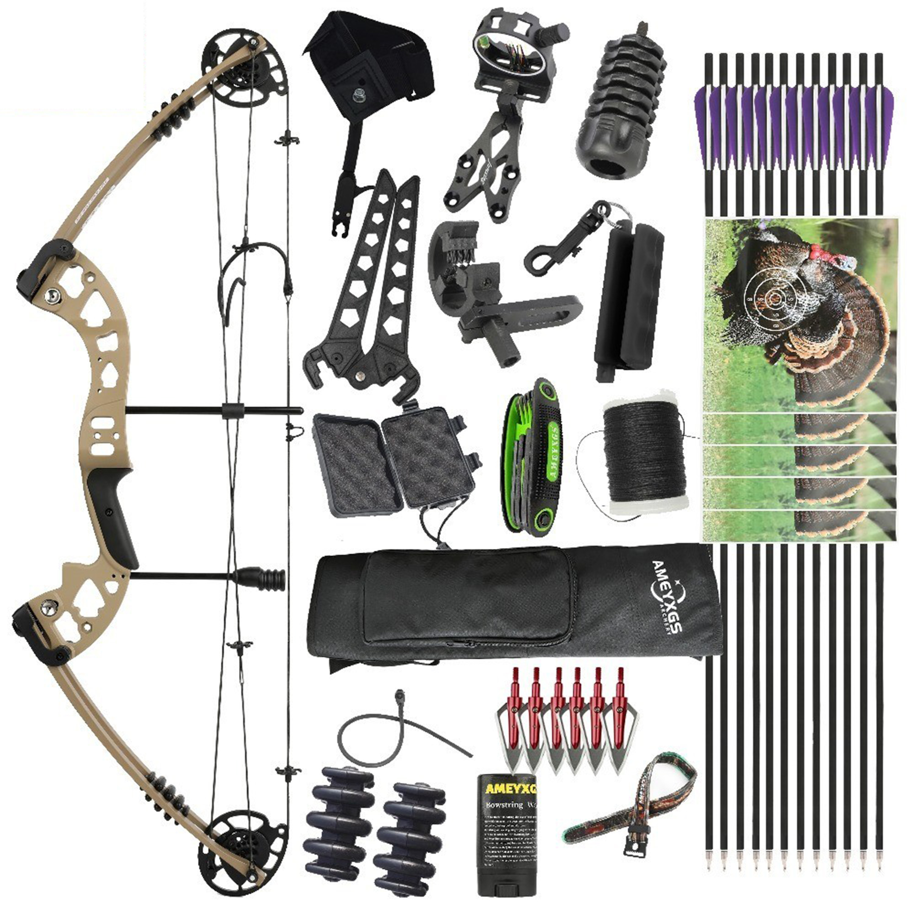 JUNXING Battleship Compound Bow Complete Hunting Bow Set 30-55lbs