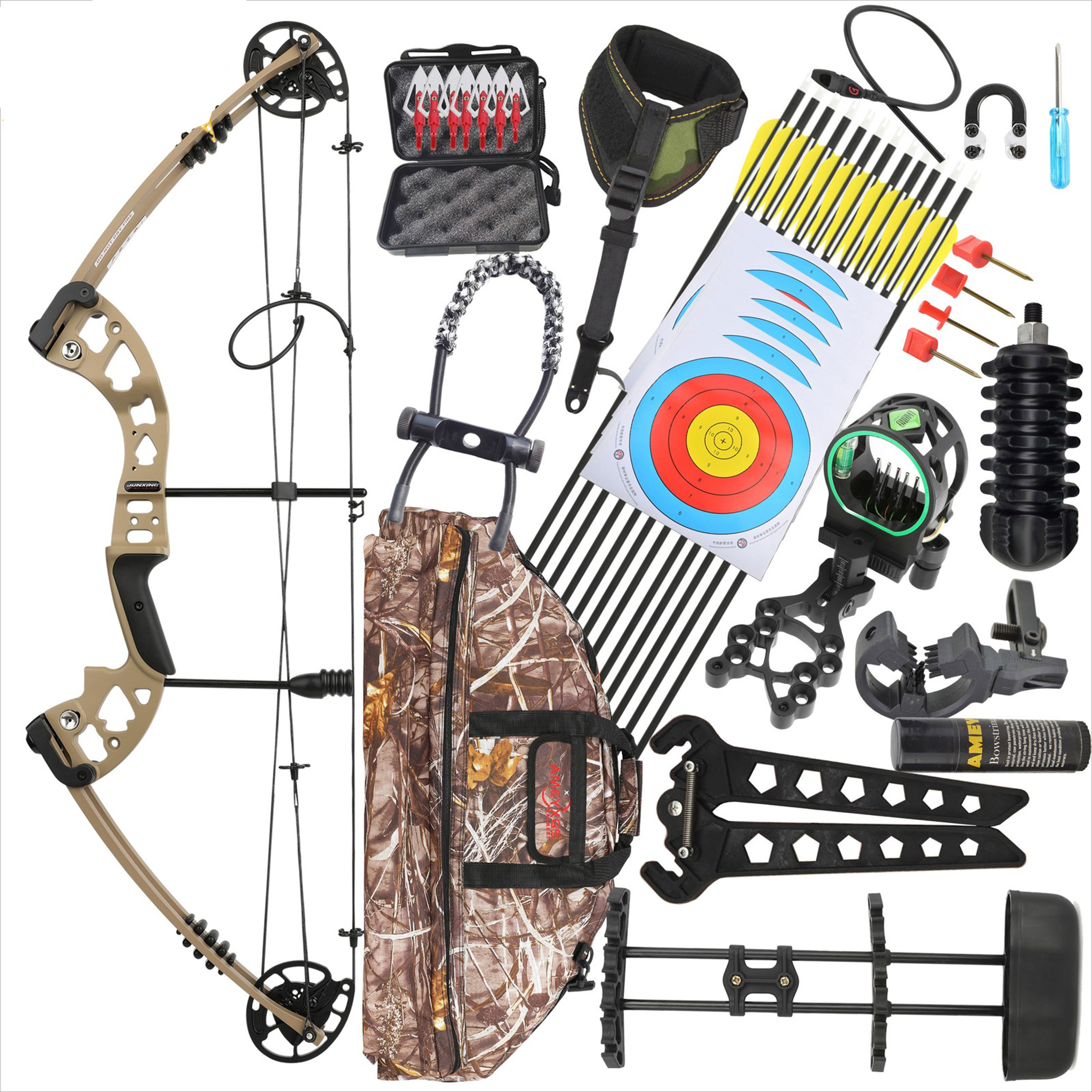 JUNXING Battleship Compound Bow Complete Hunting Bow Set 30-55lbs