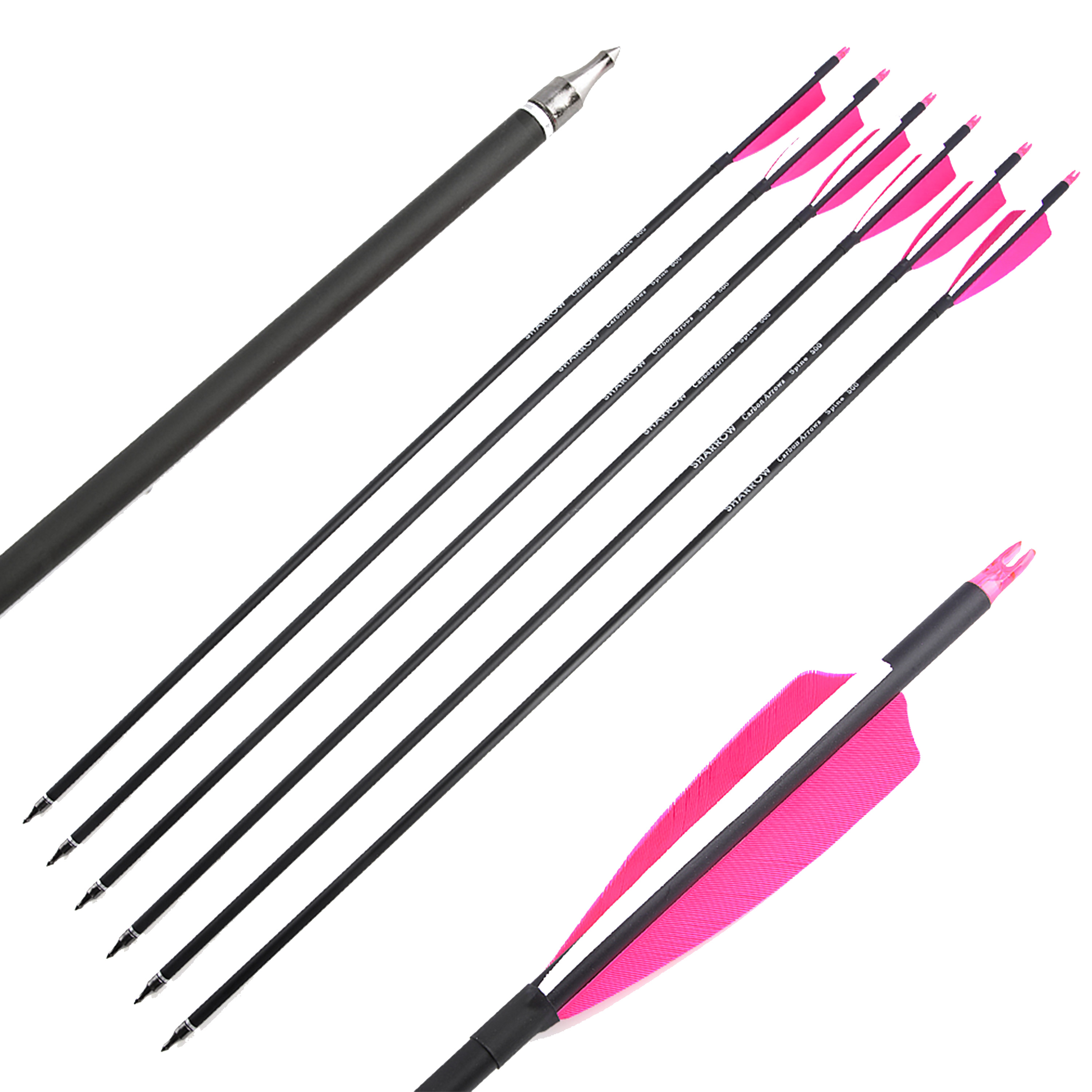 Mixed Carbon Archery Arrows Green Jade Heads Pink White Orange Feathers 500