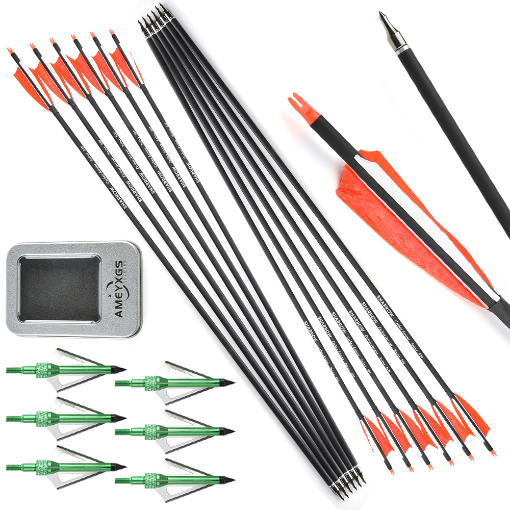 Mixed Carbon Arrows for Archery – Green Jade Arrowheads with Pink/White & Orange/White Feathers