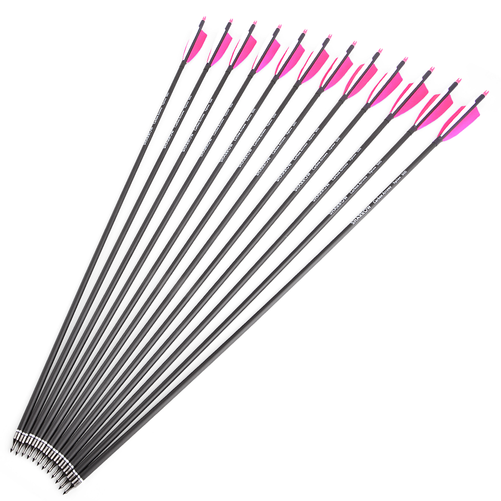 Mixed Carbon Arrows for Archery – Green Jade Arrowheads with Pink/White & Orange/White Feathers