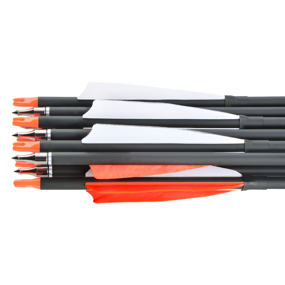 Mixed Carbon Arrows for Archery – Green Jade Arrowheads with Pink/White & Orange/White Feathers