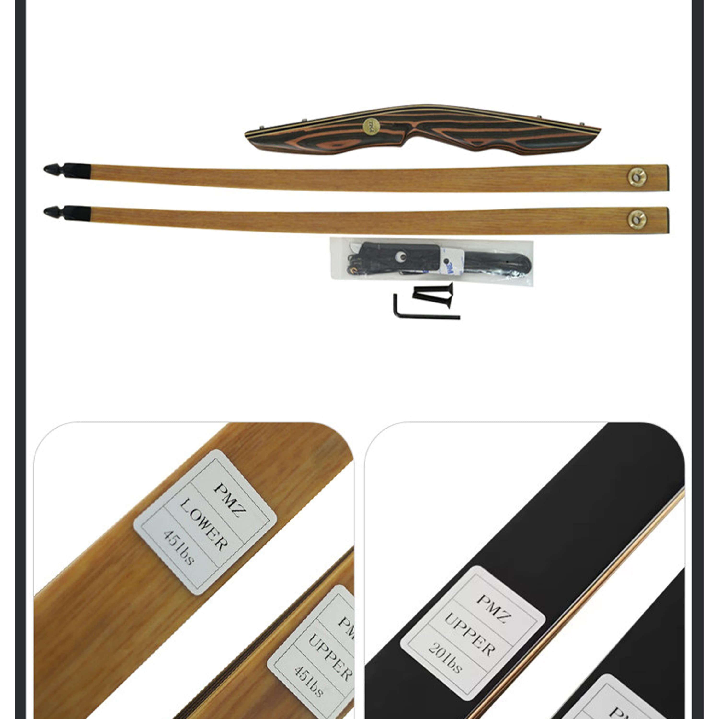  Handmade Traditional Longbow Takedown Longbow Archery RH 20-55 lbs