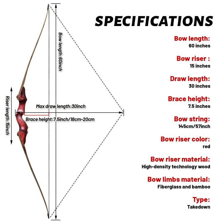 BLACK HUNTER 60" Takedown Traditional Longbow 20-60 lbs