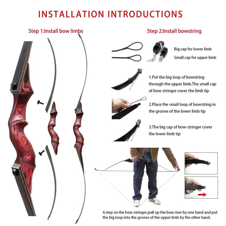 BLACK HUNTER 60" Takedown Traditional Longbow 20-60 lbs