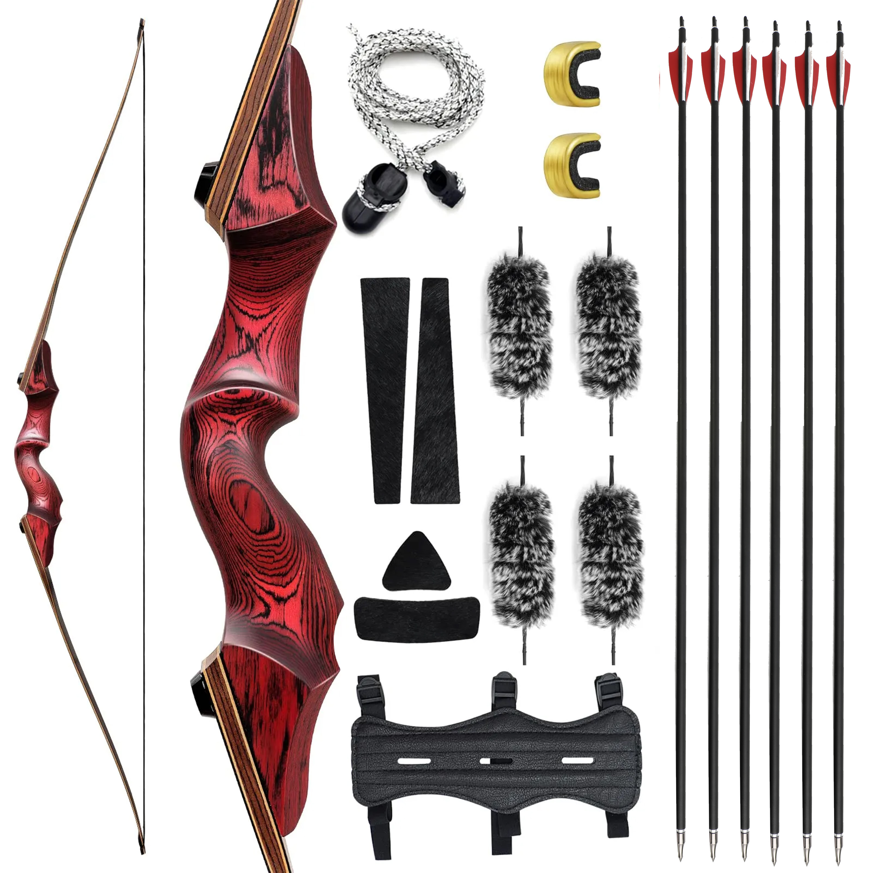 BLACK HUNTER 60" Traditional Wood Hunting Recurve Bow 25-60 lbs