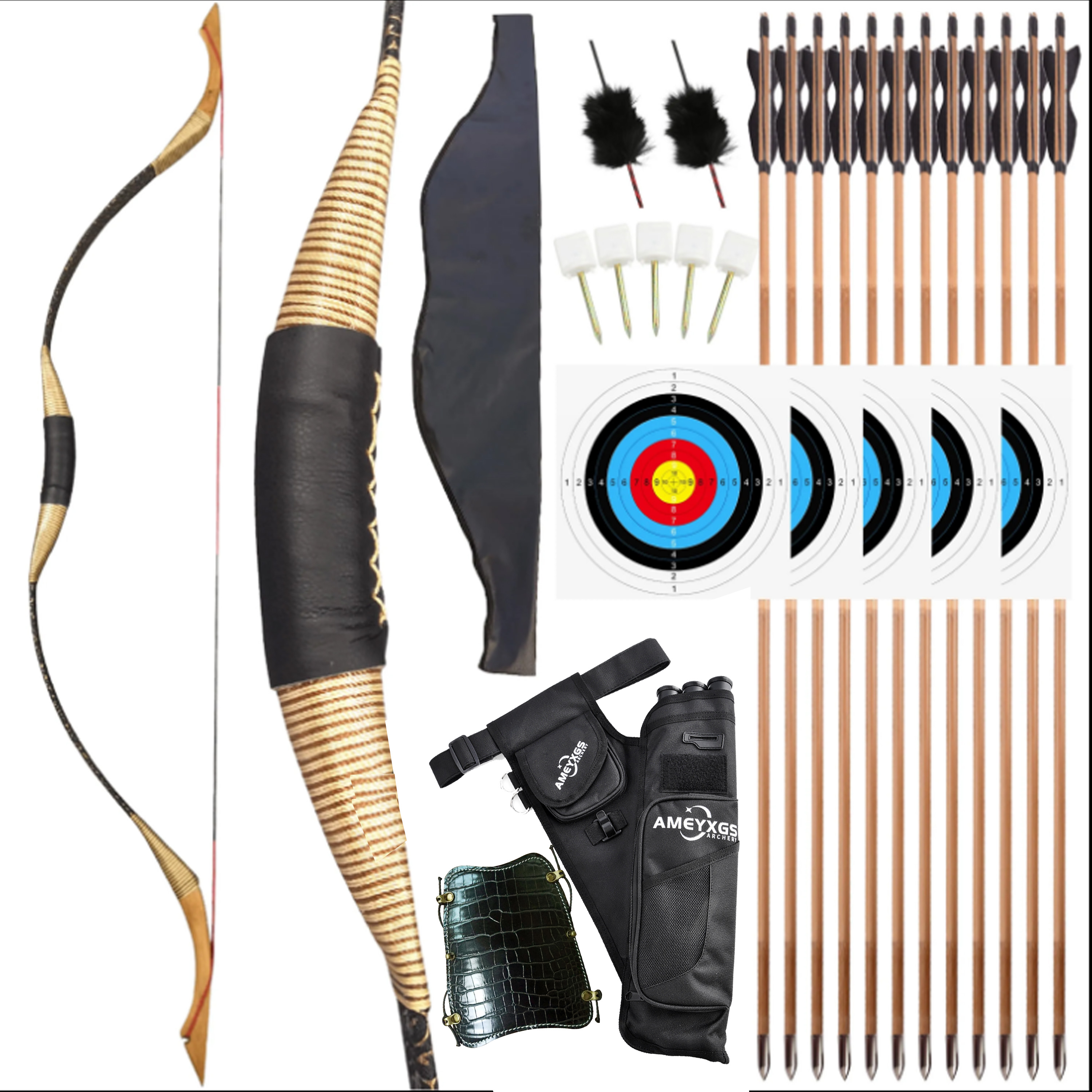 Archery Mongolian Traditional Hunting Bow Kit 25-55 lbs