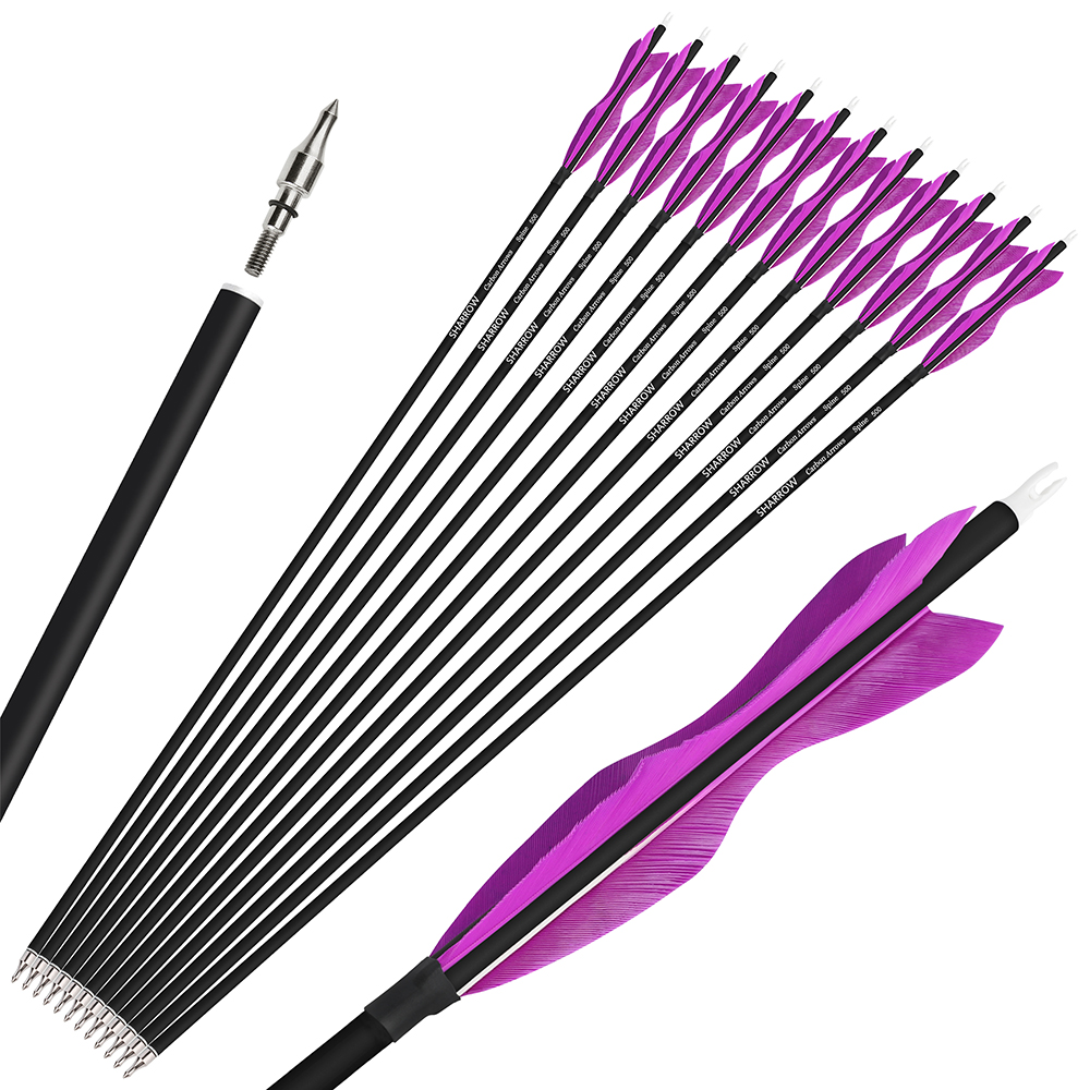 SHARROW Archery Carbon Arrows with 5" Fearher Spine 500