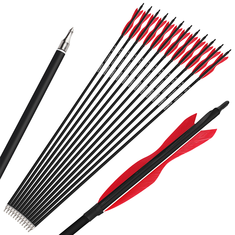 SHARROW Archery Carbon Arrows with 5" Fearher Spine 500