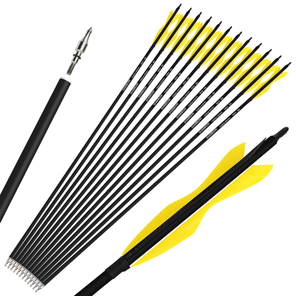 SHARROW Archery Carbon Arrows with 5" Fearher Spine 500