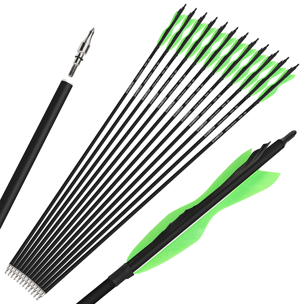 SHARROW Archery Carbon Arrows with 5" Fearher Spine 500