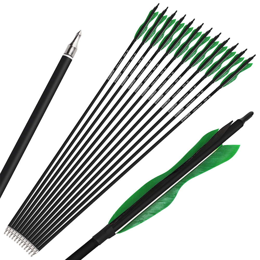 SHARROW Archery Carbon Arrows with 5" Fearher Spine 500