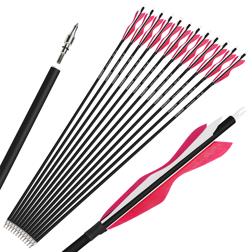 SHARROW Archery Carbon Arrows with 5" Fearher Spine 500