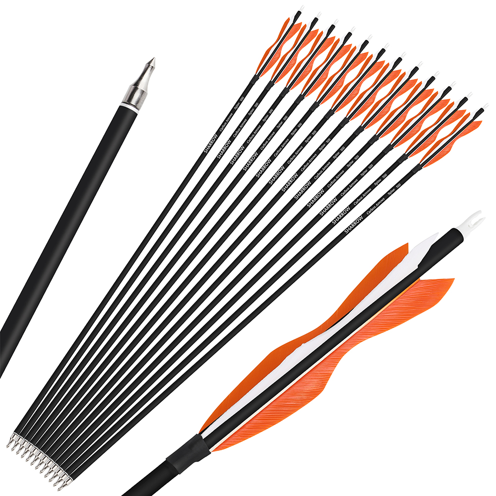 SHARROW Archery Carbon Arrows with 5" Fearher Spine 500