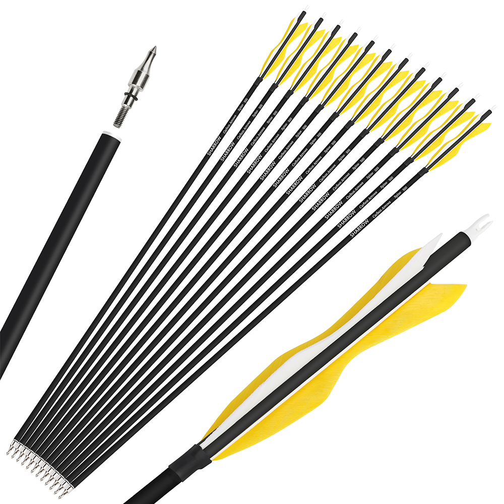 SHARROW Archery Carbon Arrows with 5" Fearher Spine 500