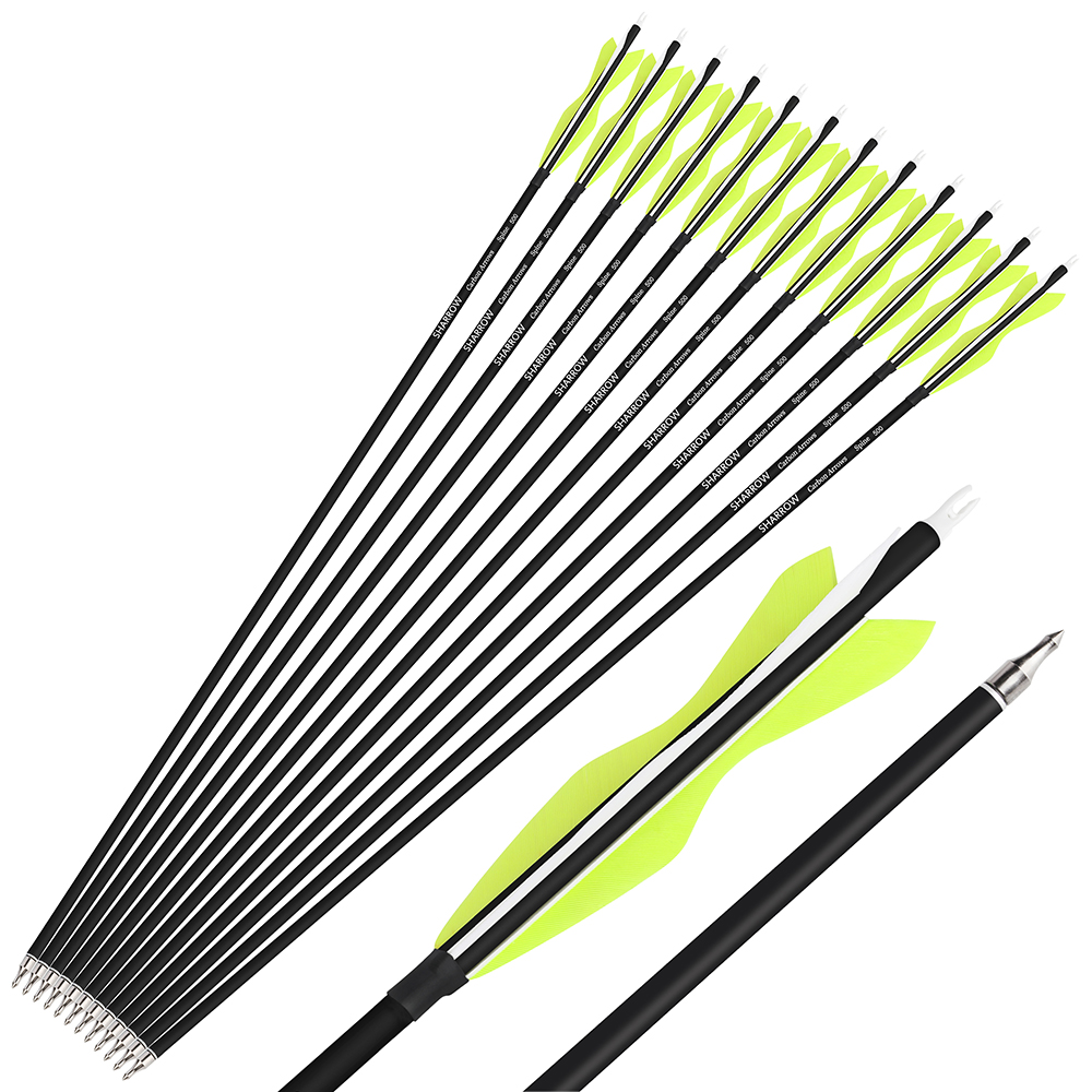 SHARROW Archery Carbon Arrows with 5" Fearher Spine 500