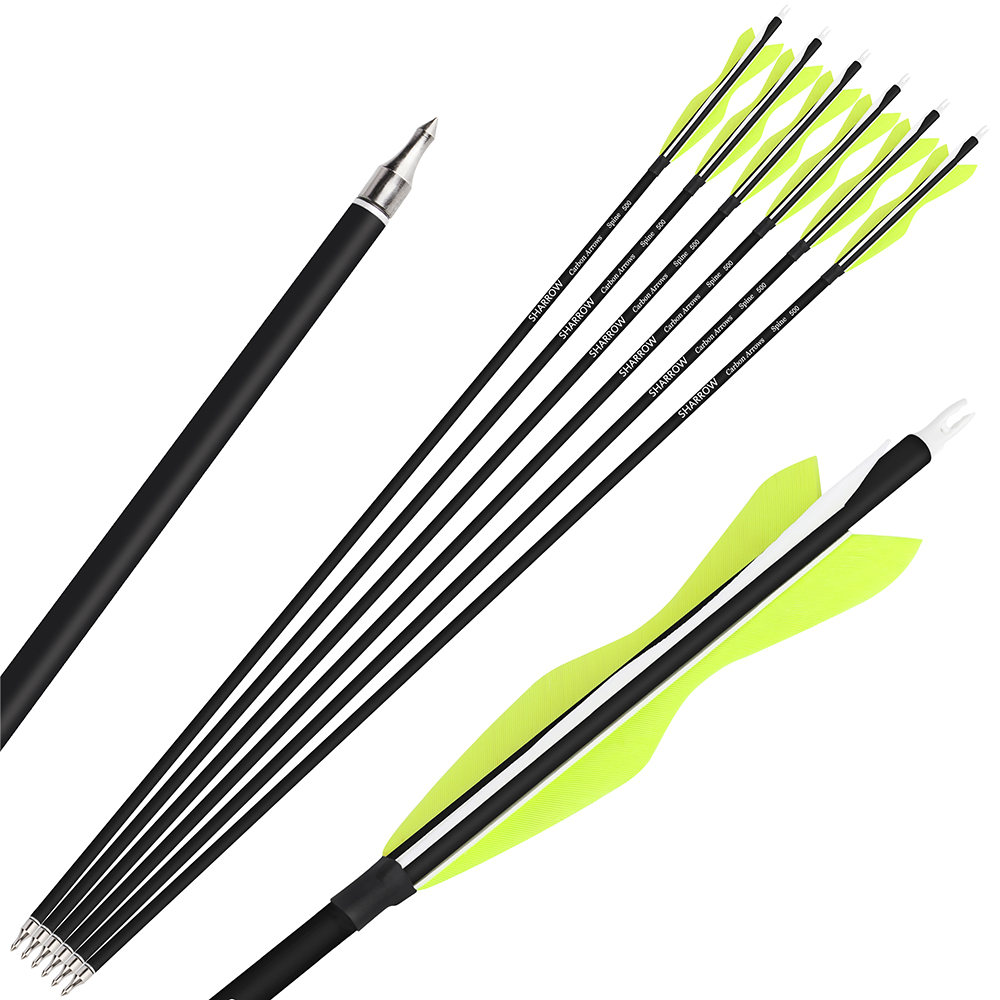 SHARROW Archery Carbon Arrows with 5" Fearher Spine 500