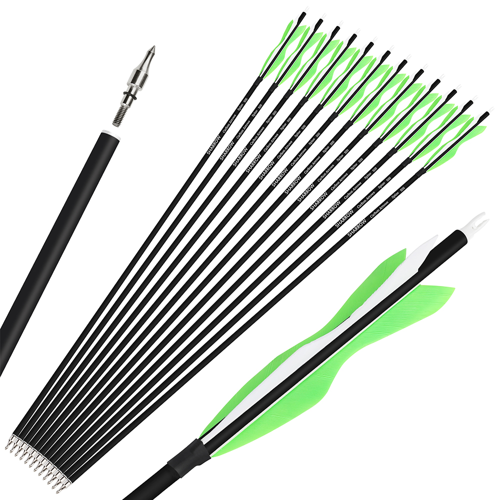 SHARROW Archery Carbon Arrows with 5" Fearher Spine 500