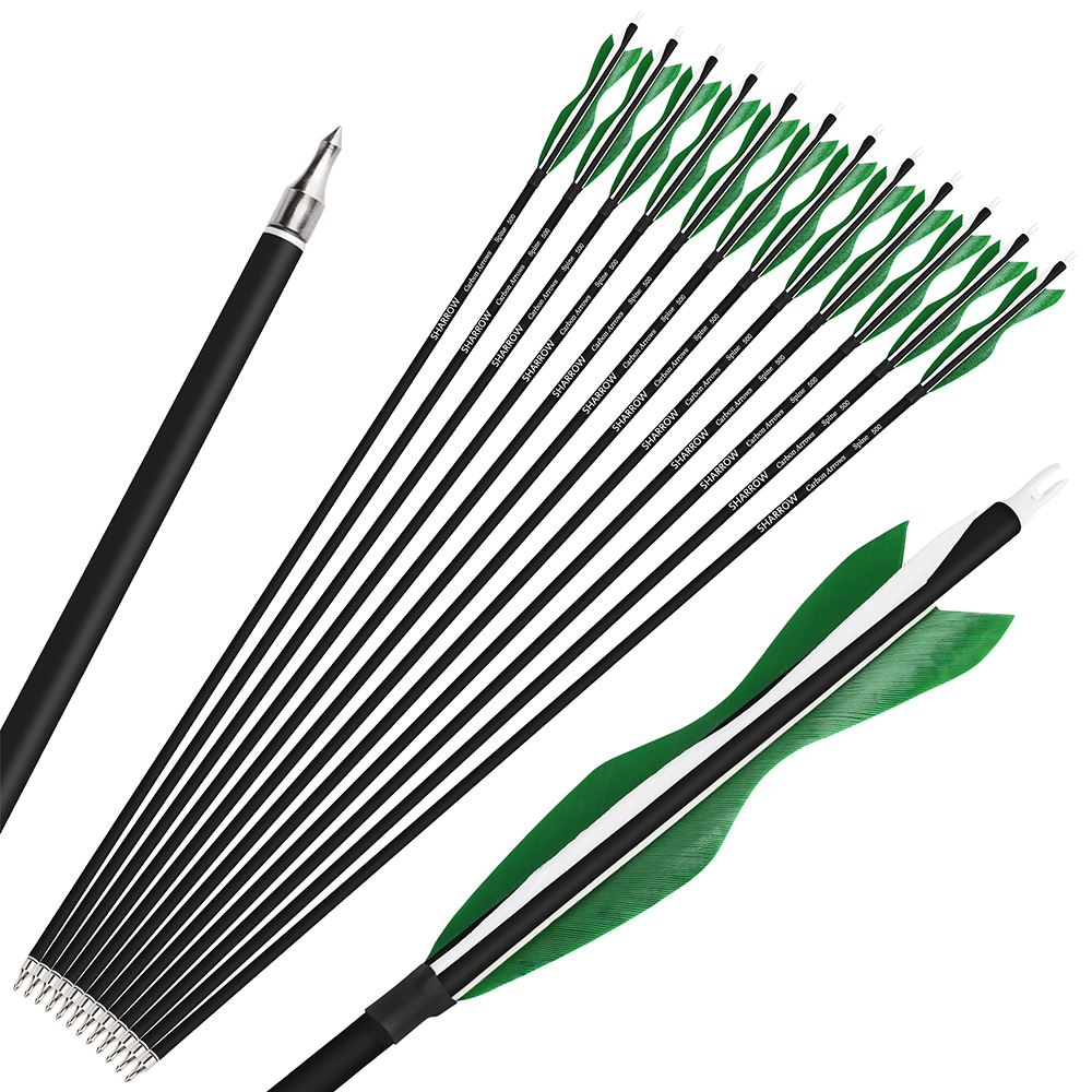 SHARROW Archery Carbon Arrows with 5" Fearher Spine 500