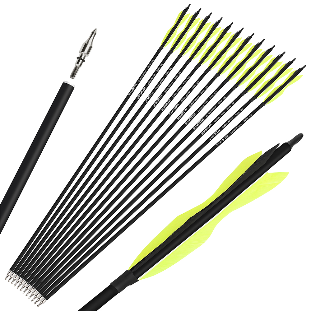 SHARROW Archery Carbon Arrows with 5" Fearher Spine 500
