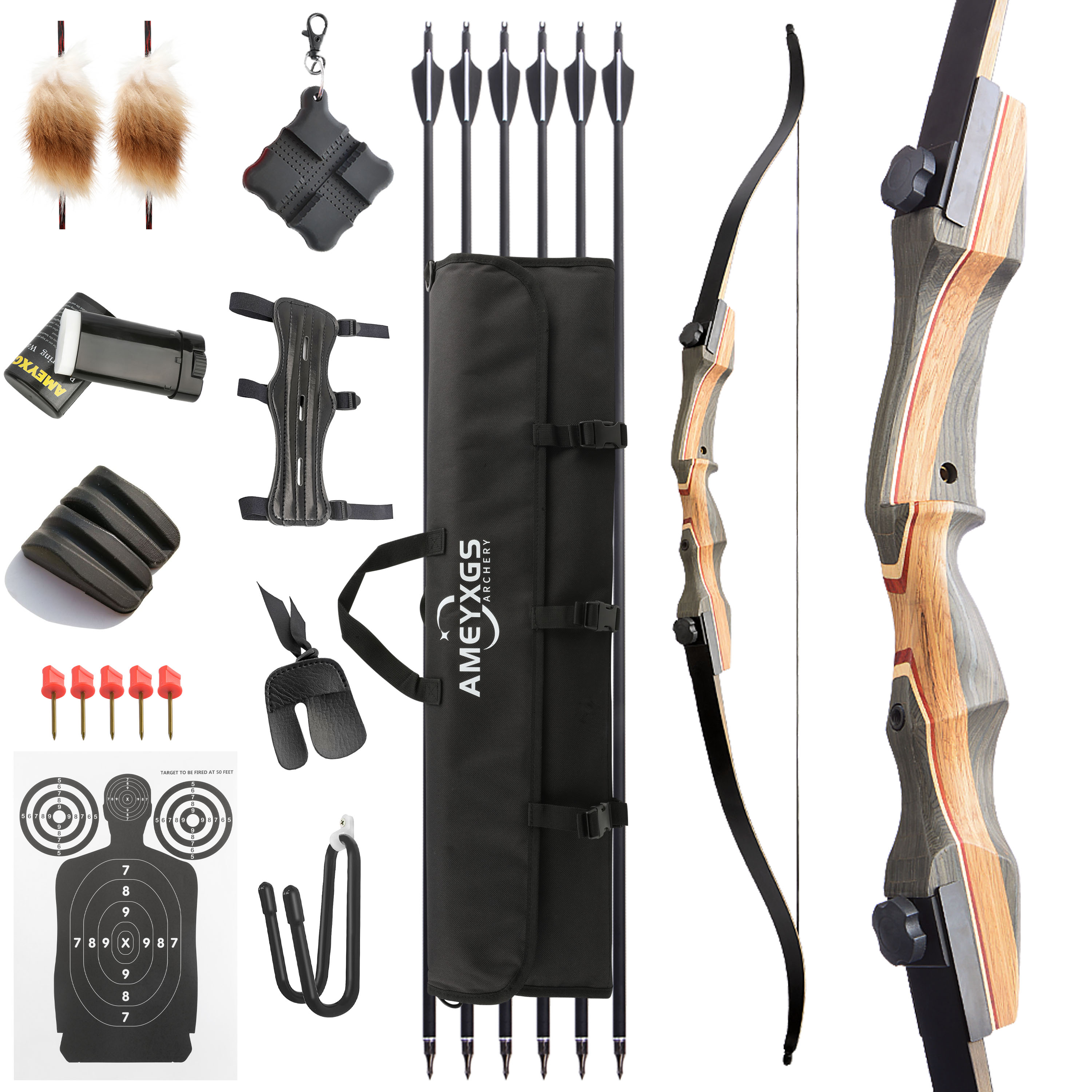 62" Takedown Recurve Bow, 50lbs High-Density Wood Hunting Bow