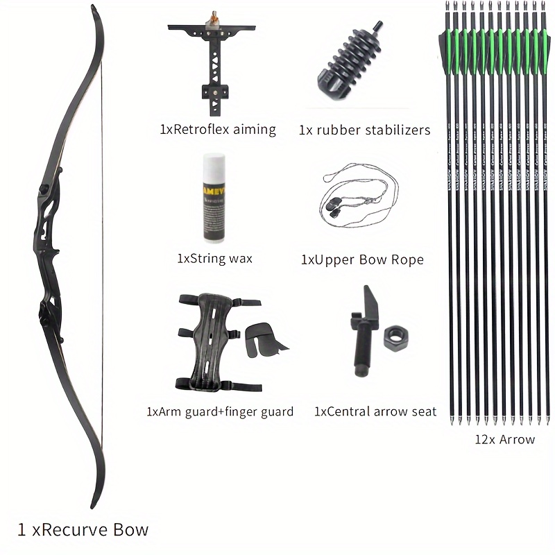 56" Recurve Bow Set Hungting Bow kit for Adult or Beginners Target Practice and Hunting Draw Weight 30/35/40/45/50lbs Aluminium Alloy Takedown Bow and Carbon Arrow Set for RH Archer