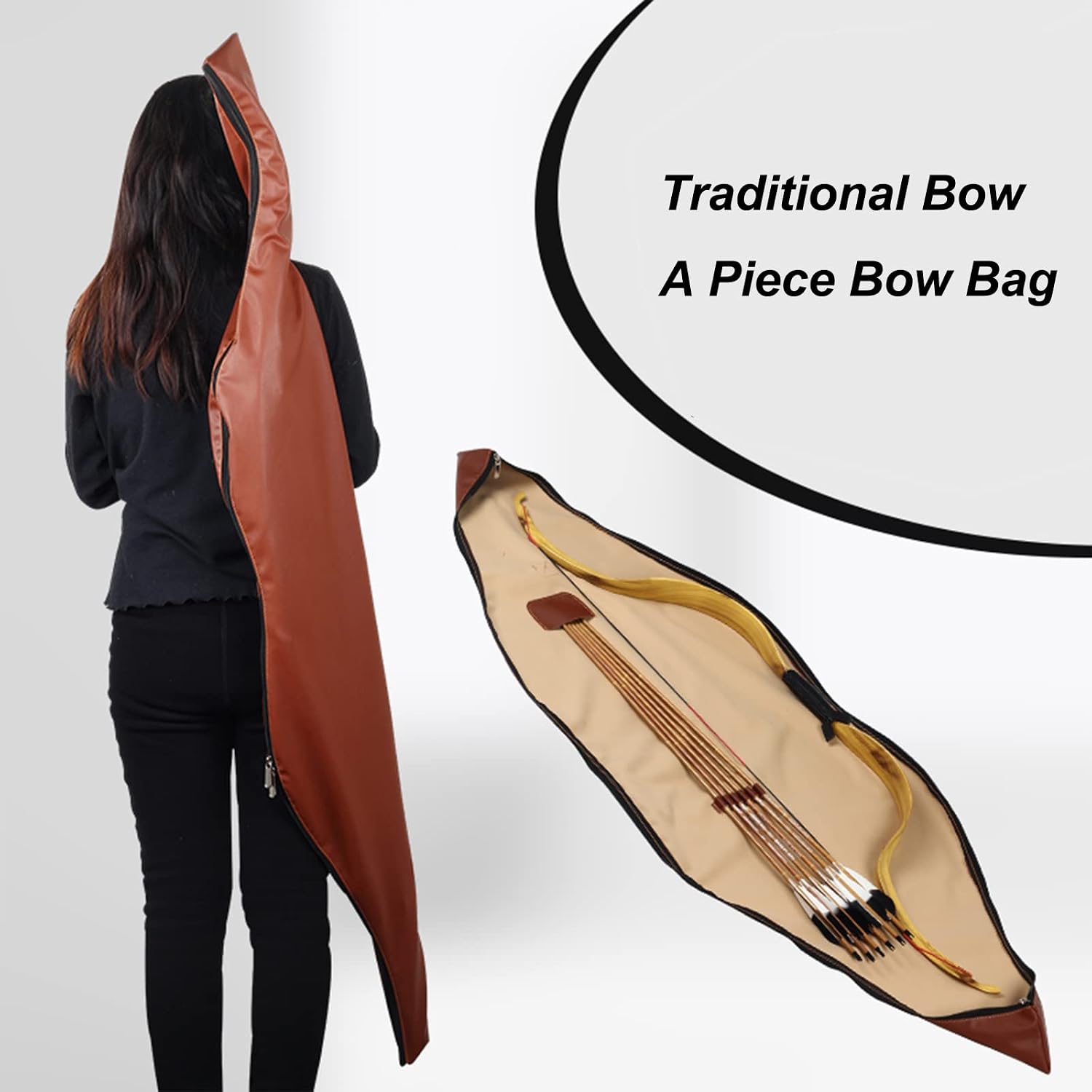 Traditional Bow Case - 60" Leather Soft Bow Case for Recurve/Longbow