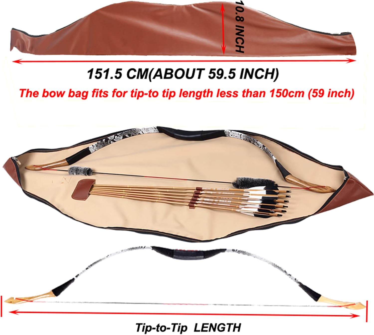 Traditional Bow Case - 60" Leather Soft Bow Case for Recurve/Longbow