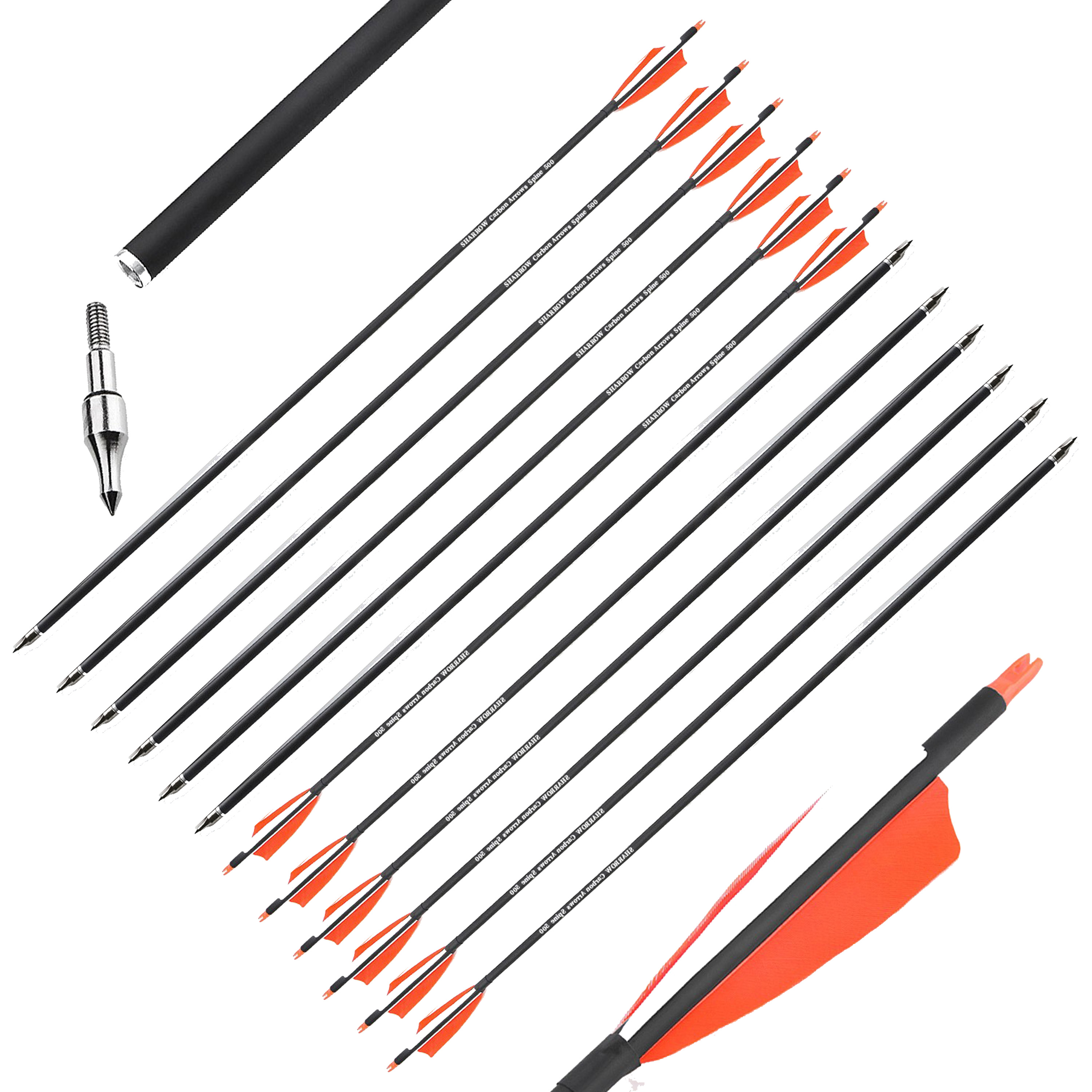 SHARROW ARCHERY Spine 500 Carbon Arrows Natural Feathers (12pcs)
