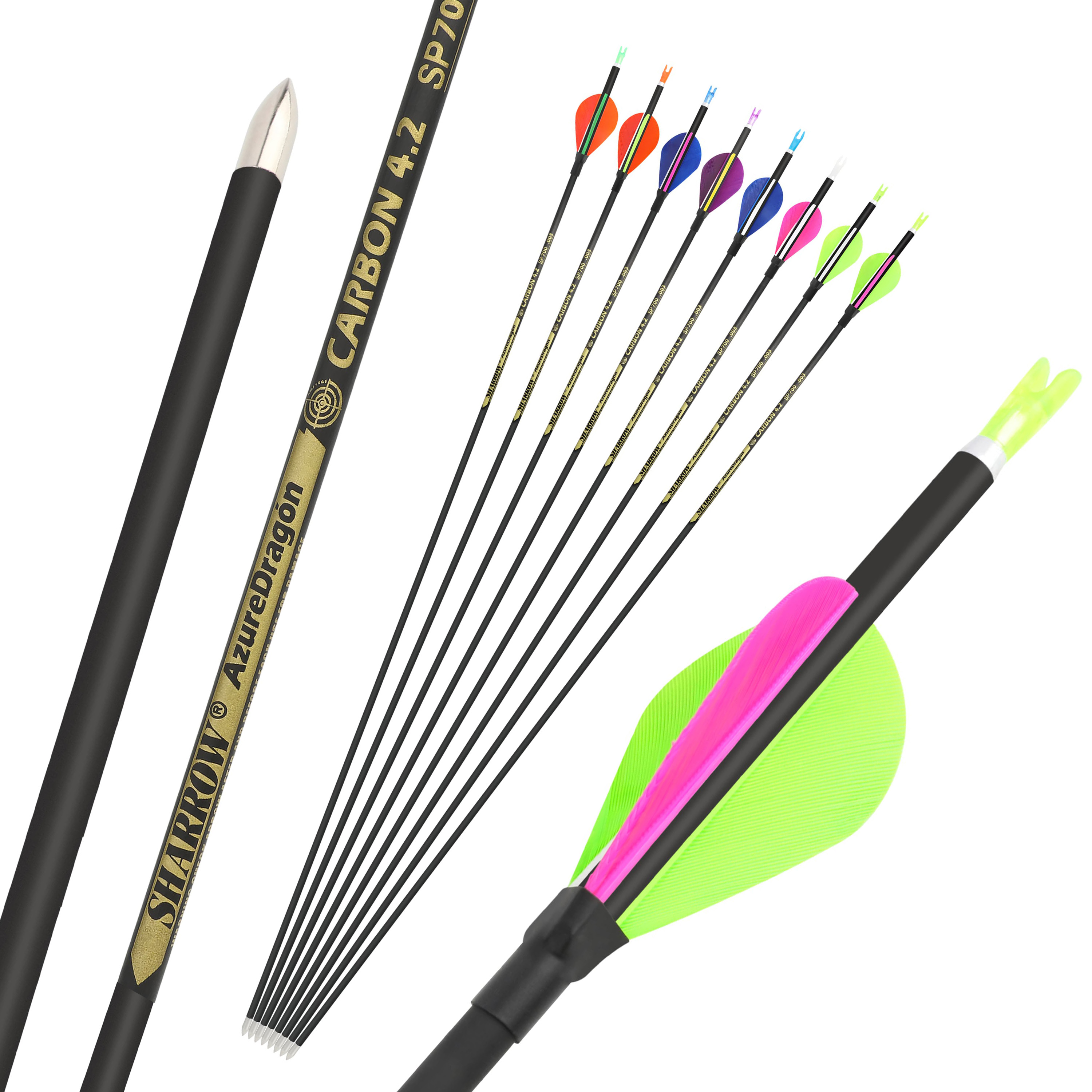 SHARROW 4.2mm Feathered Carbon Arrows for Recurve SP700-1000 (12 Pack)