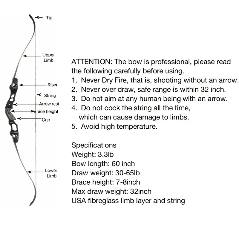 TBOW 62" Recurve Bow Hunting ILF Bow Kit 40-60 lbs