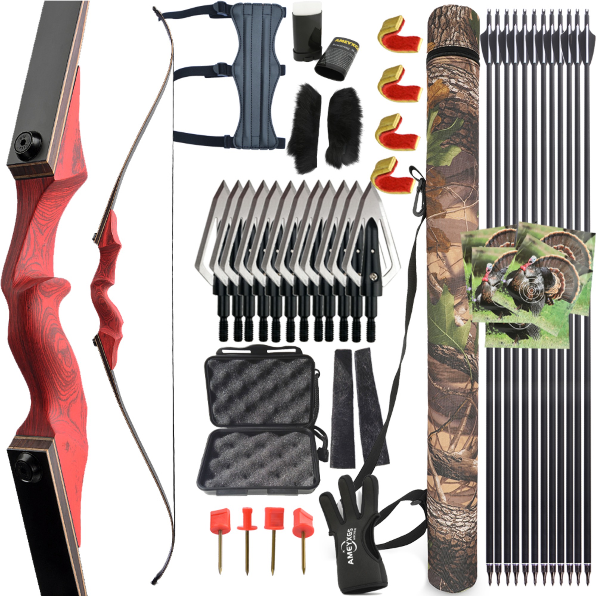 BLACK HUNTER 60" Original Wooden Recurve Bow set 25-60 lbs RH/LH