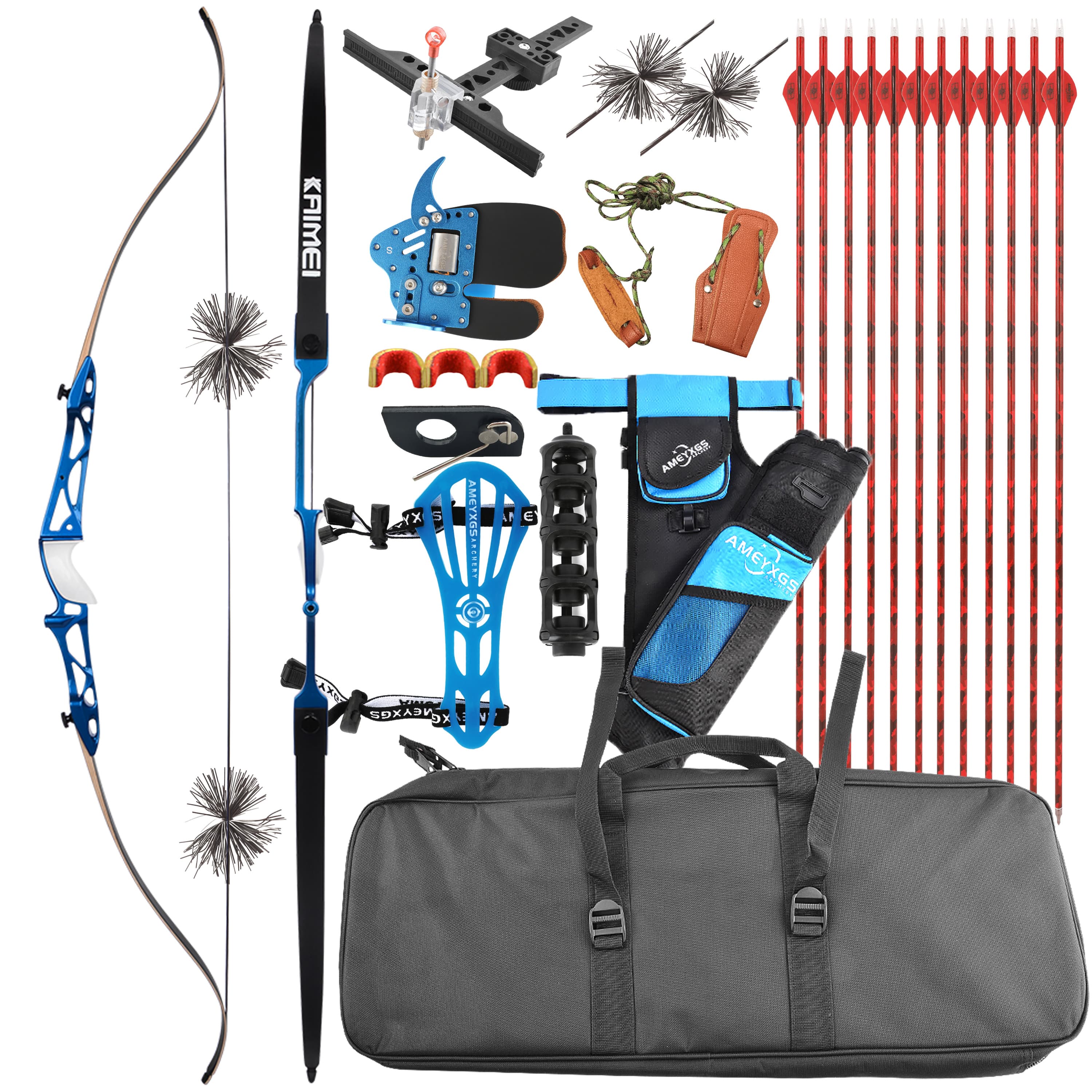 KAIMEI 66" 68" 70" Competition Recurve Bow Kit Target 12-40# @28"