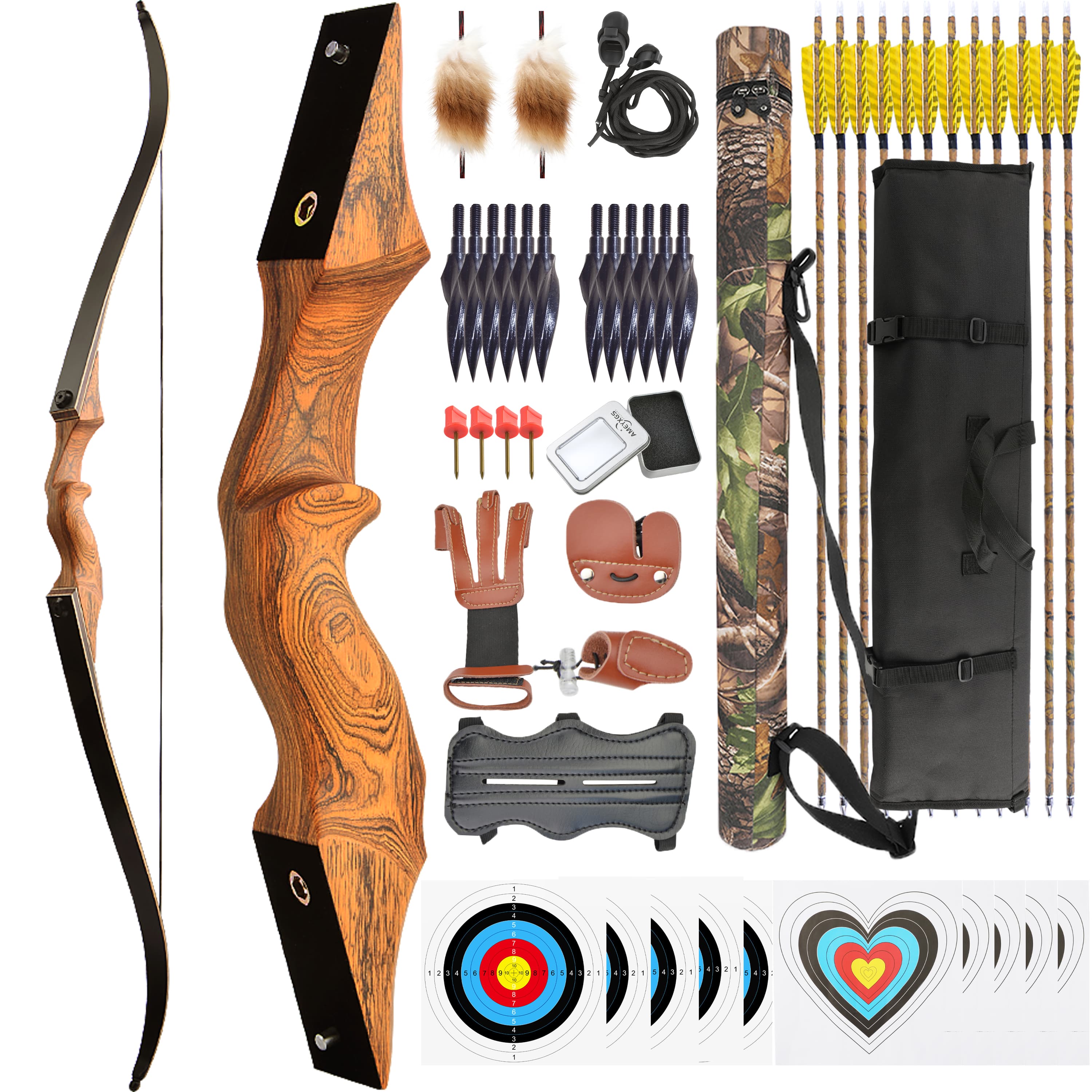 BLACK HUNTER 60" Traditional Recurve Bow Takedown 20-60lbs RH/LH