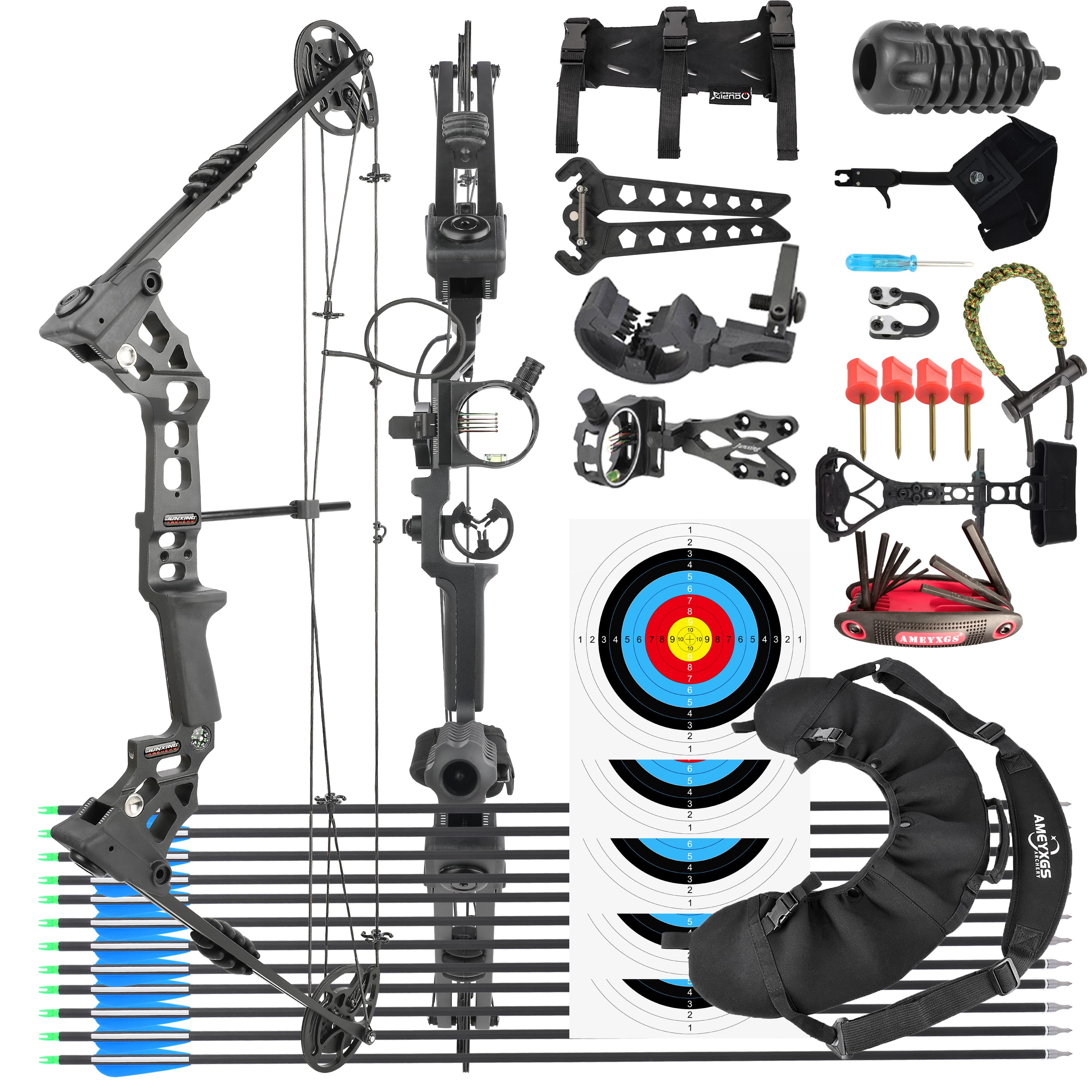 [JUNXING X8 Hunting Compound Bow Kit 20-70lbs LH RH