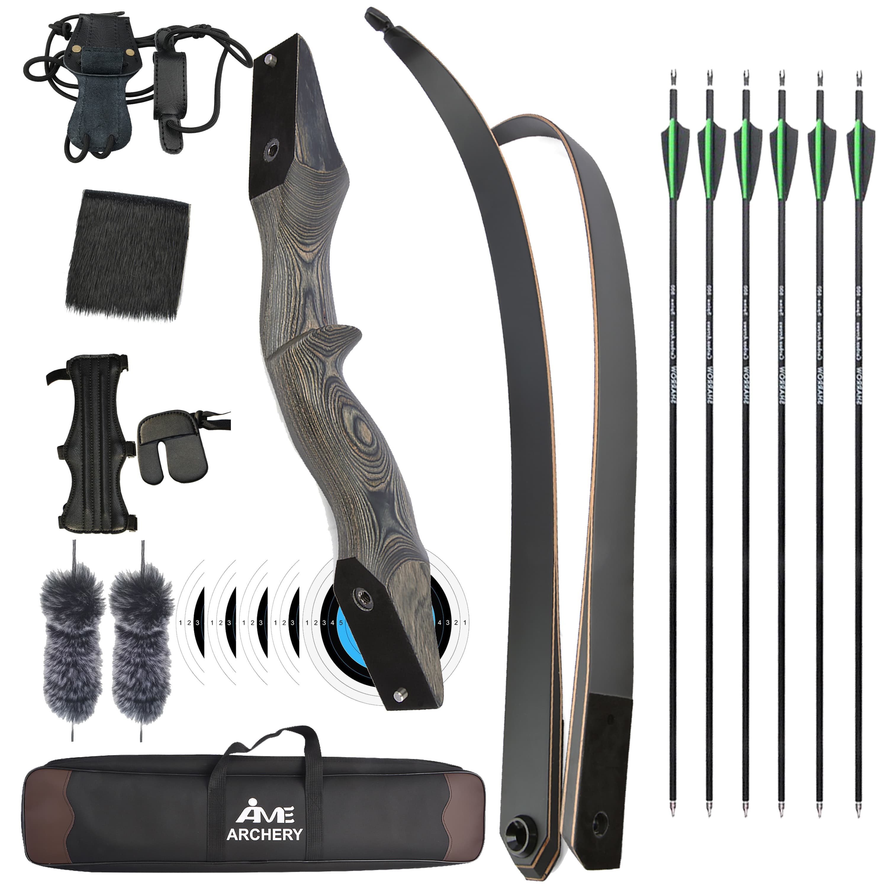60" Archery Takedown Long Bow Wooden American Hunting Target 30-50lb
