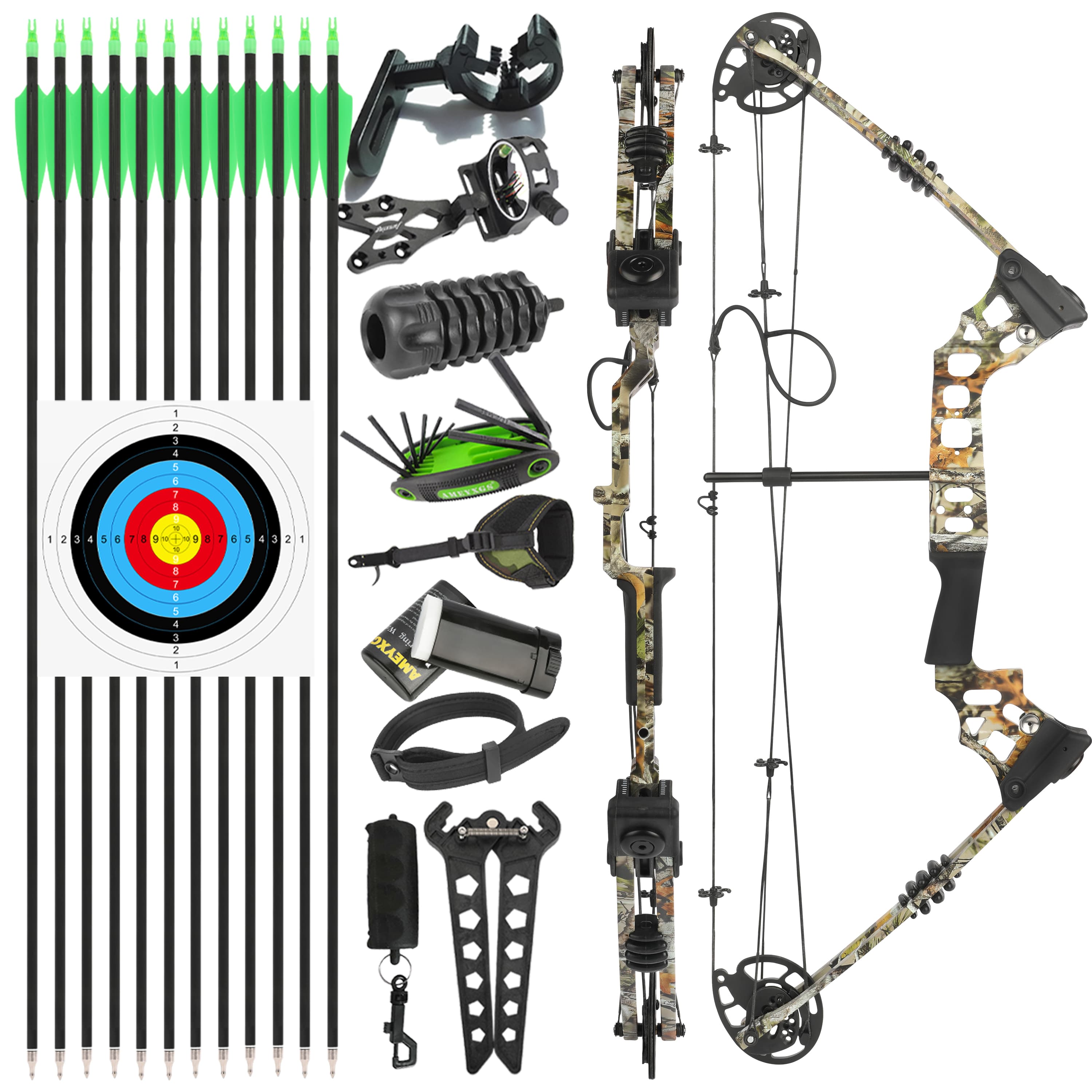 JUNXING X8 Hunting Compound Bow Kit 20-70lbs Camo
