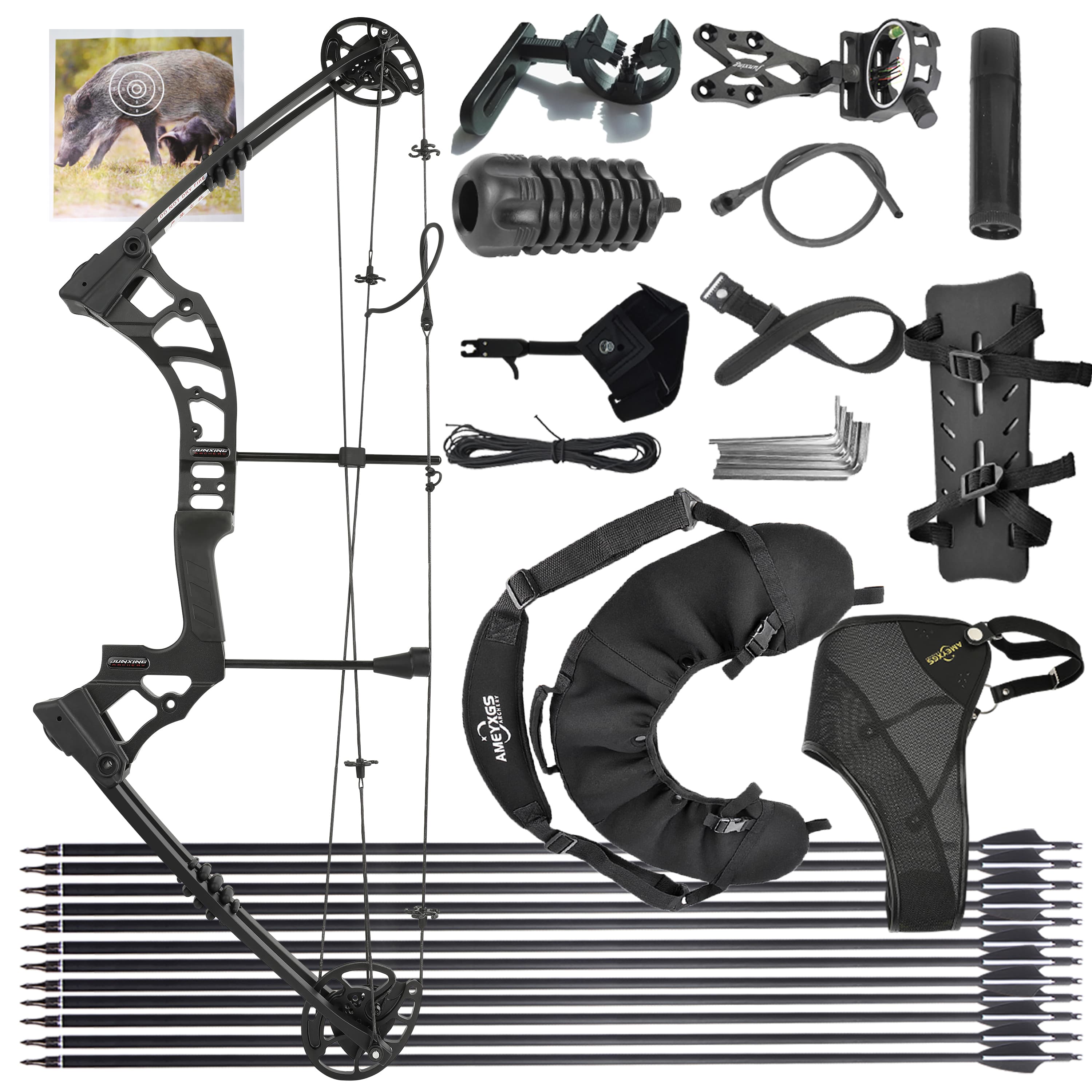 JUNXING M121A Compound Hunting Bow Complete Set RH 0-70 lbs