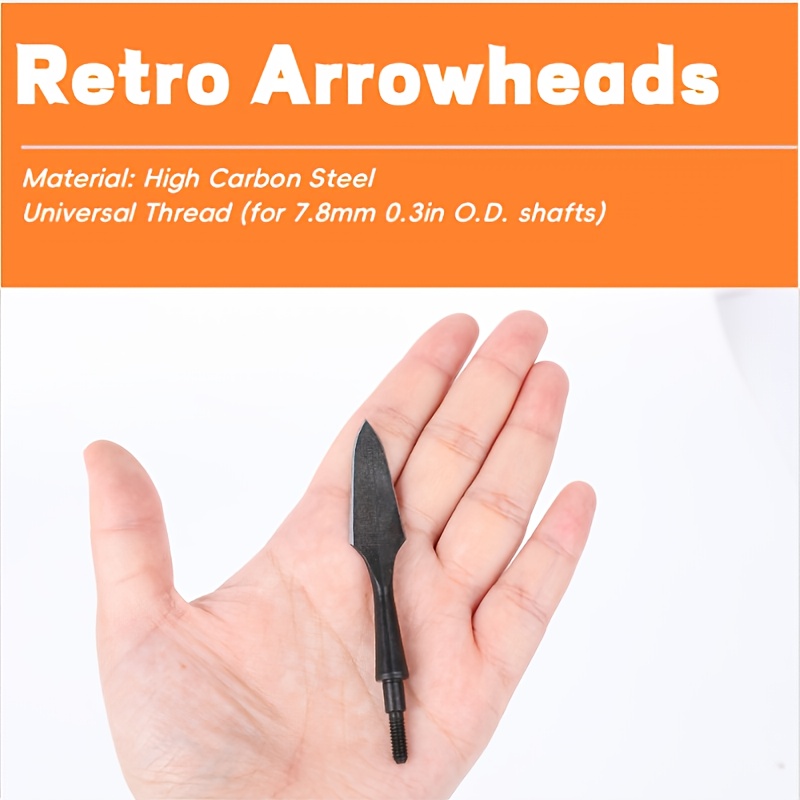 6pcs Black Steel Broadhead Arrows with Wooden Shafts - Screw-In Tip for Crossbow, Compound, Recurve & Longbow Hunting - Traditional Arrowhead Design for Precision Archery, Archery Accessories