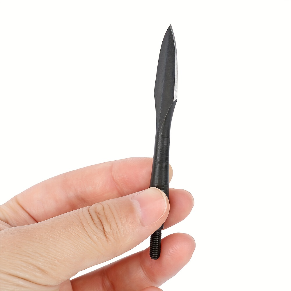 6pcs Black Steel Broadhead Arrows with Wooden Shafts - Screw-In Tip for Crossbow, Compound, Recurve & Longbow Hunting - Traditional Arrowhead Design for Precision Archery, Archery Accessories