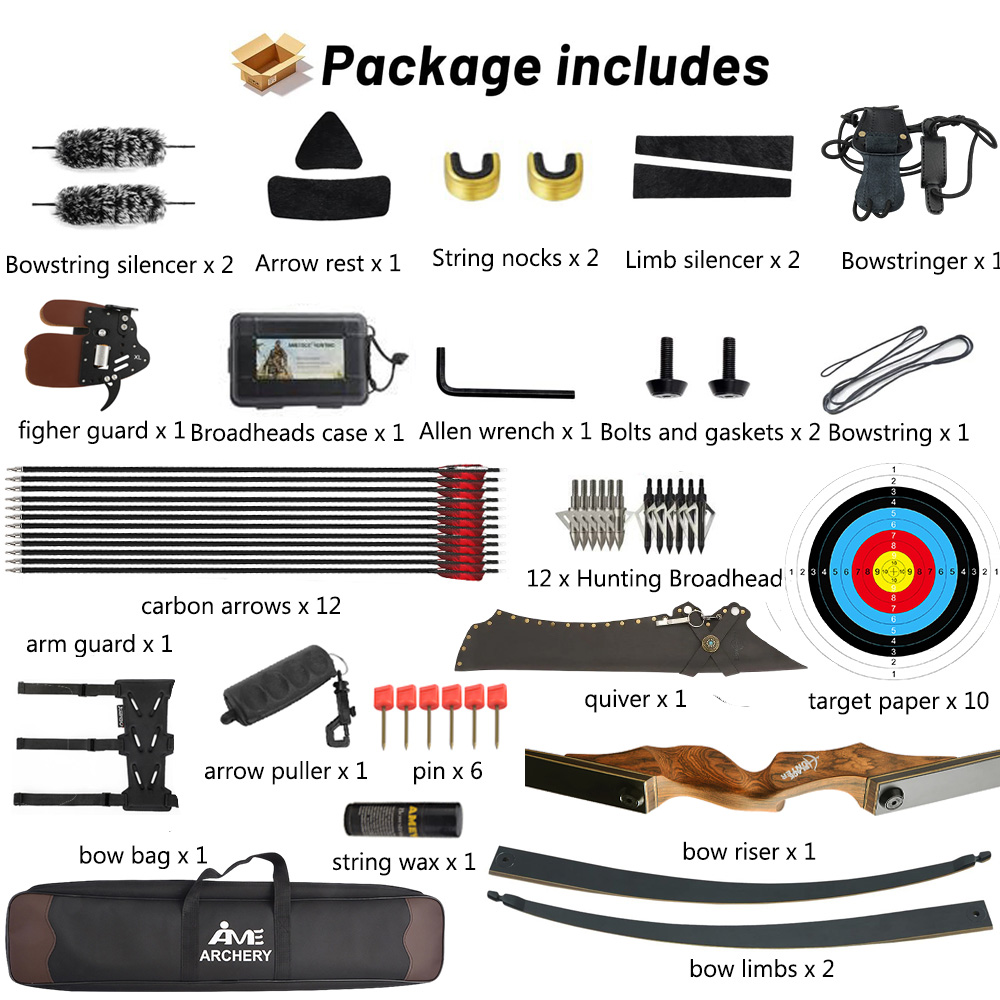 BLACK HUNTER 60" Takedown Traditional Longbow for Adult RH/LH 20-60 lbs